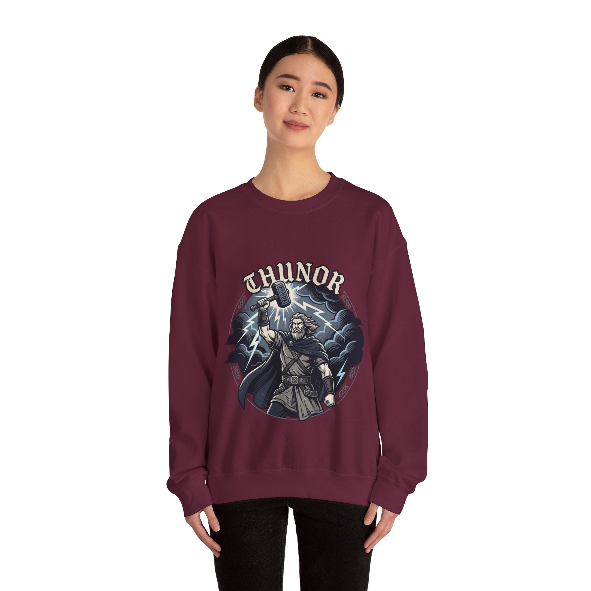 Thunor 'The Thunderer' Crewneck Sweatshirt — Anglo-Saxon God of Thunder Graphic