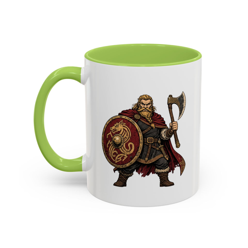 Anglo-Saxon Caricature Warrior — Axe & Shield Accent Mug | Heritage Mug