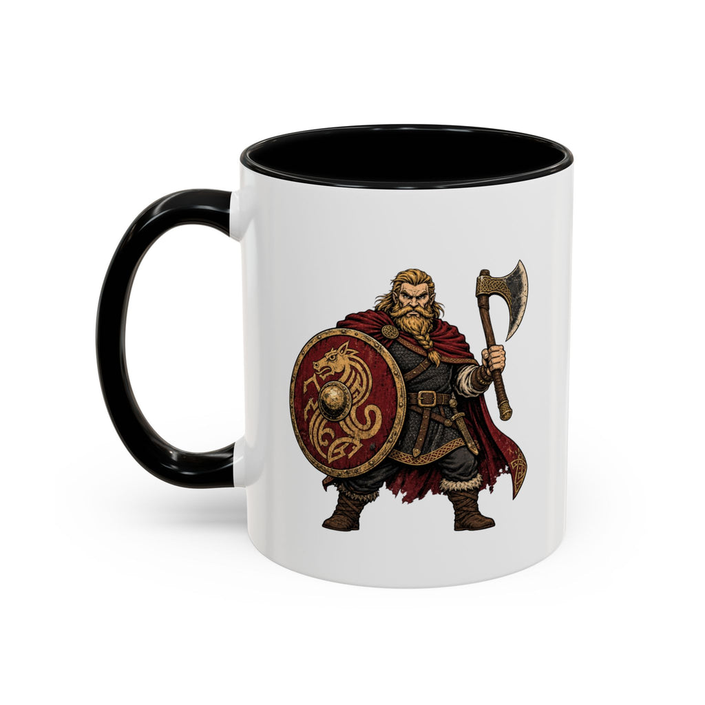 Anglo-Saxon Caricature Warrior — Axe & Shield Accent Mug | Heritage Mug