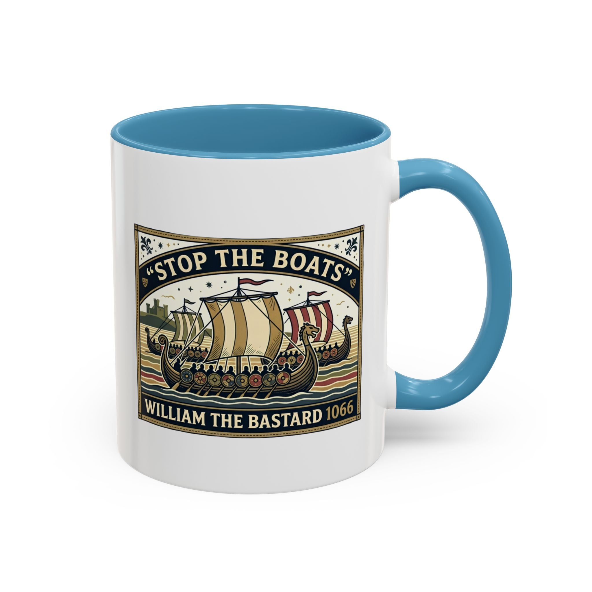 "Stop the Boats" Norman Protest Accent Coffee Mug — William the Bastard 1066 — 11oz