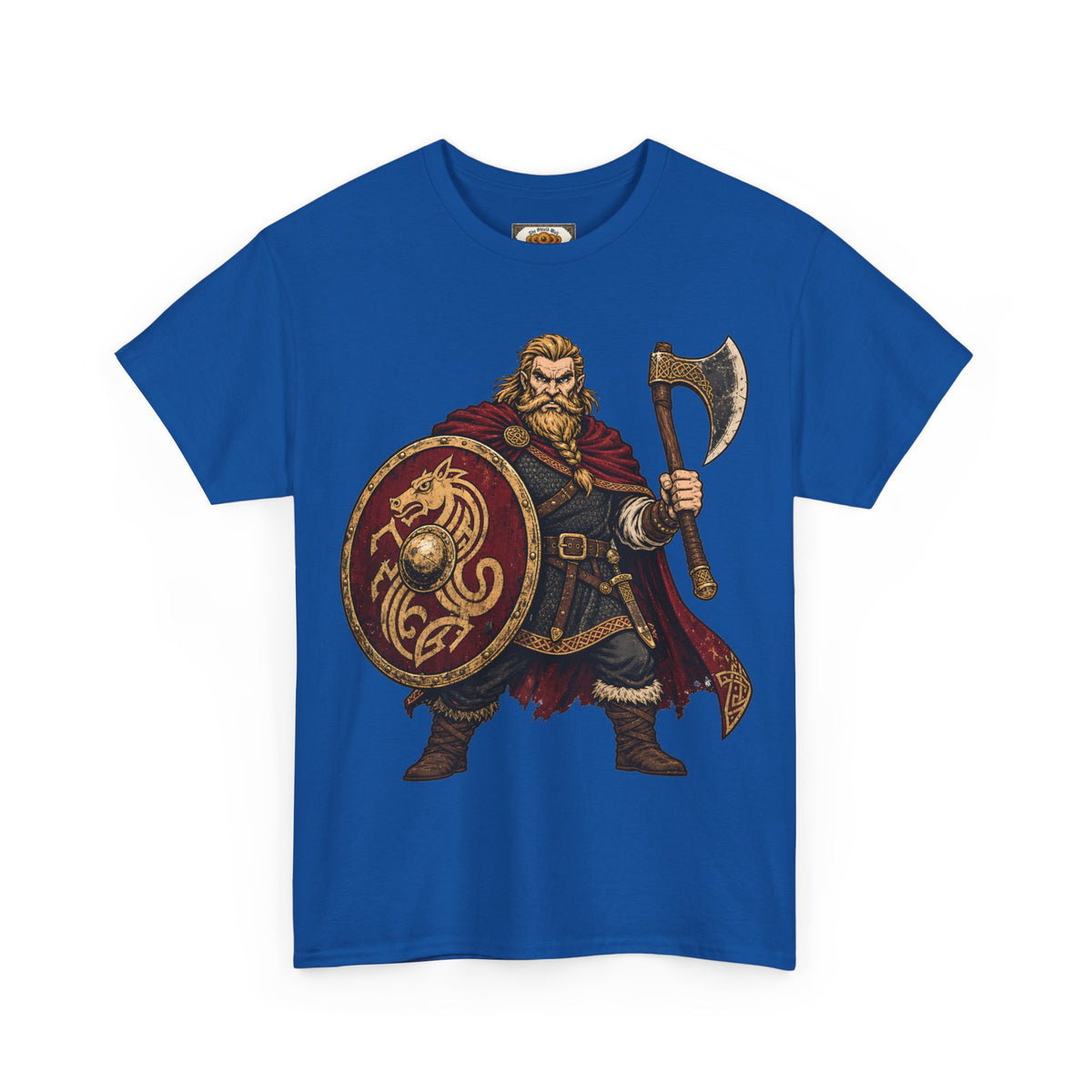 Anglo-Saxon Caricature Warrior — Axe & Shield T-Shirt | Heritage Clothing