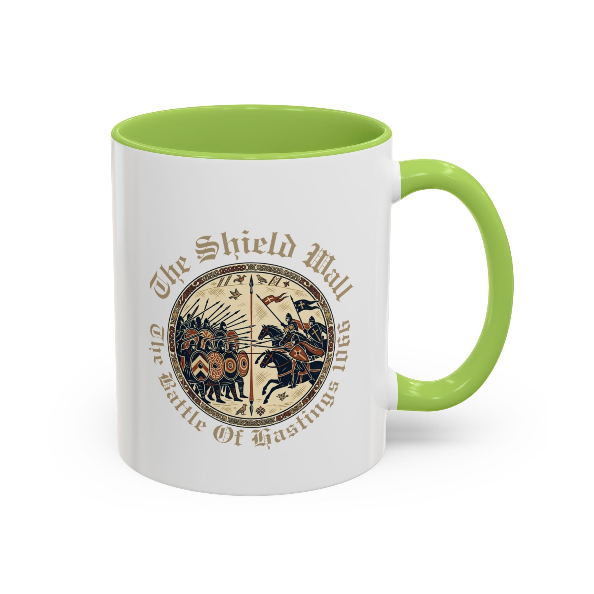 Shield Wall Accent Mug — The Battle of Hastings 1066 (Bayeux Tapestry Style)