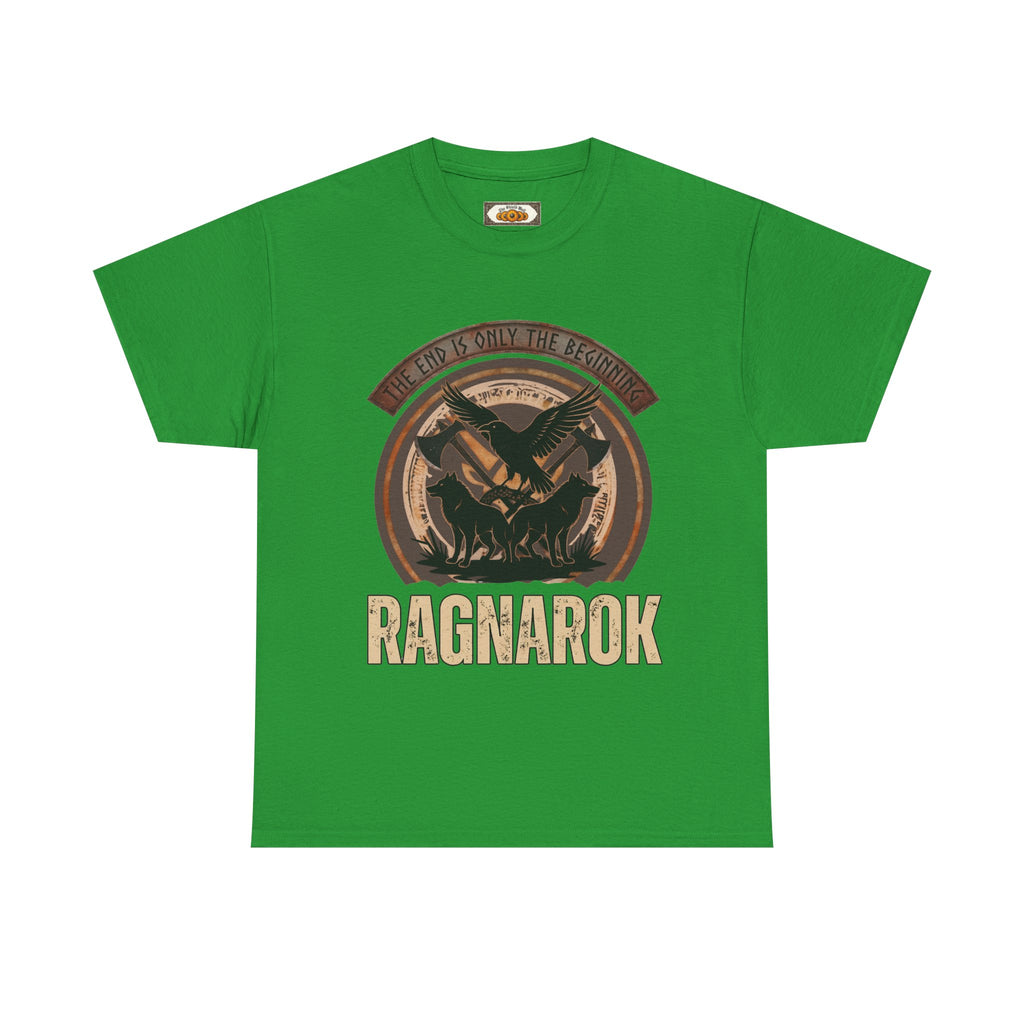 Ragnarök T-Shirt — The End Is Only The Beginning | Raven Wolf & Axes Norse Heritage Tee | Heritage Clothing