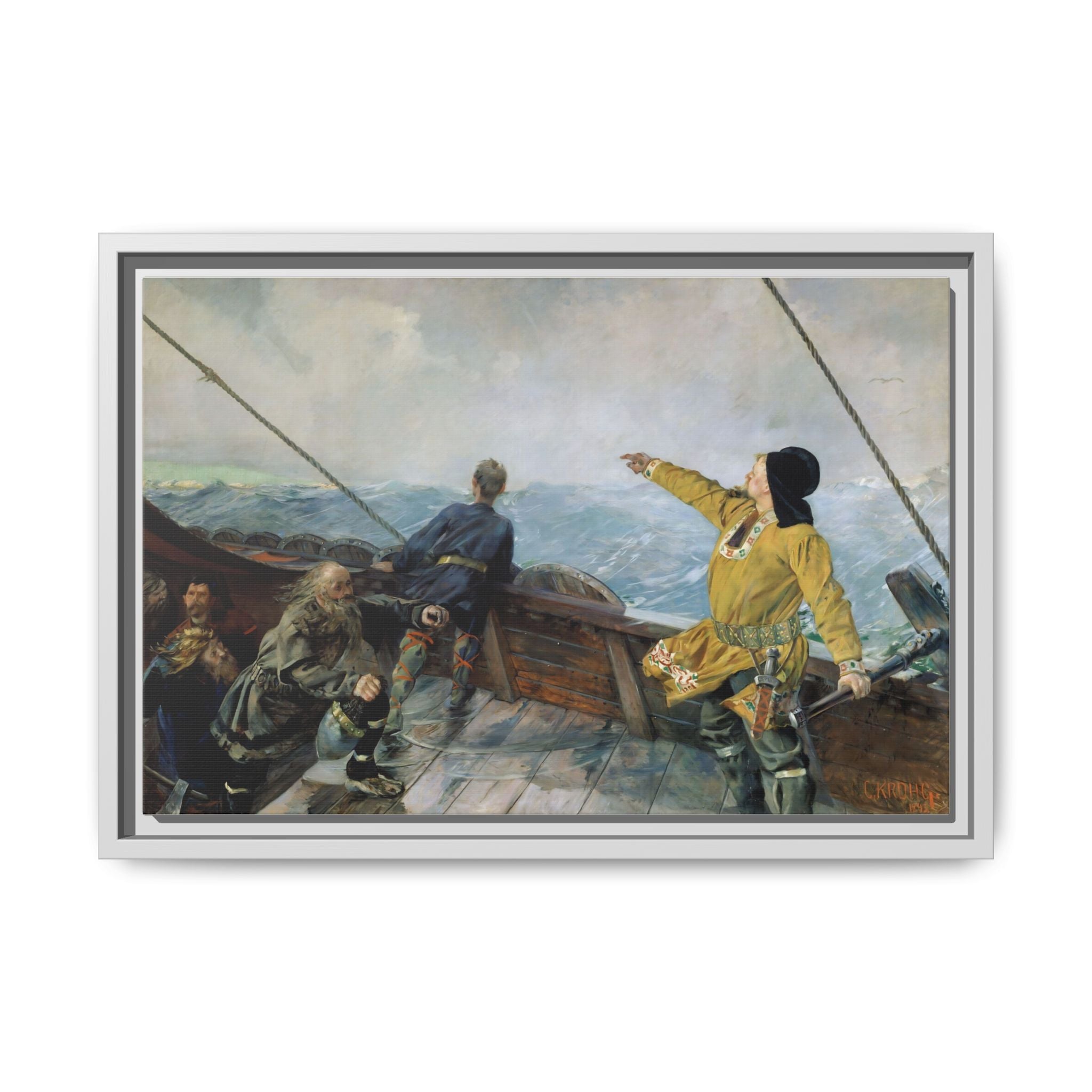 Leif Erikson Discovering America — Framed Matte Canvas Print (1893)
