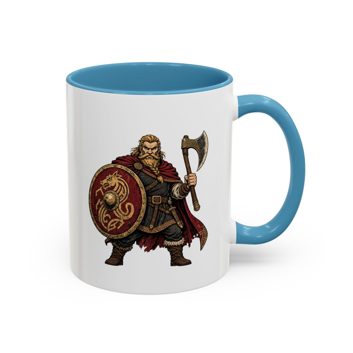 Anglo-Saxon Caricature Warrior — Axe & Shield Accent Mug | Heritage Mug