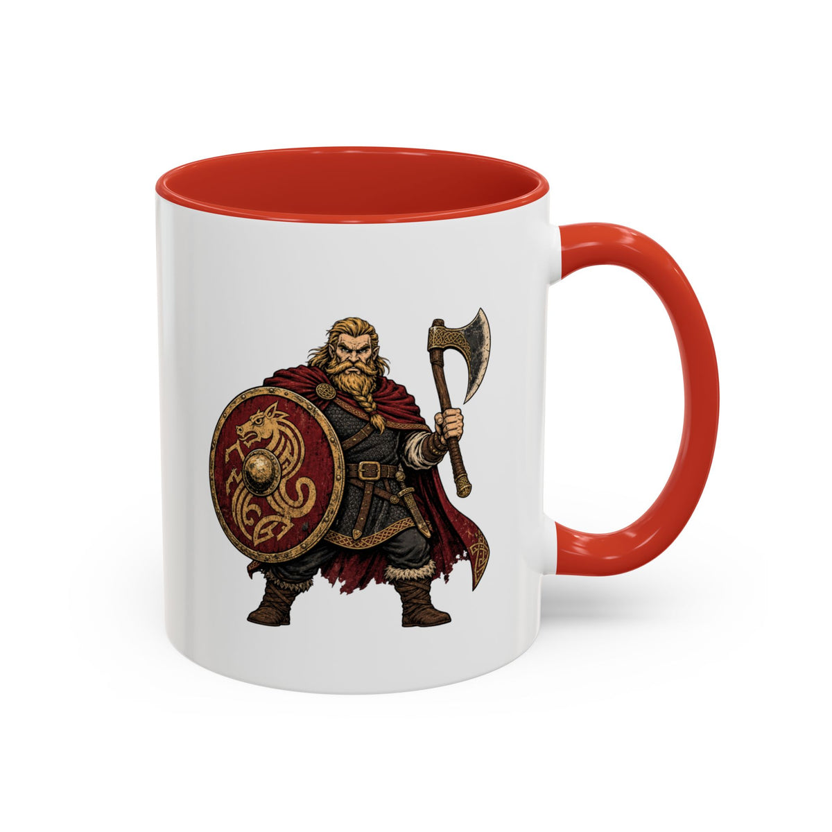 Anglo-Saxon Caricature Warrior — Axe & Shield Accent Mug | Heritage Mug