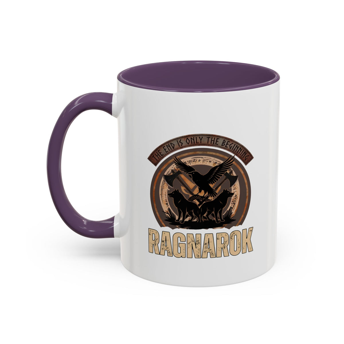 Ragnarök Mug — The End Is Only The Beginning Raven Wolf & Axes Accent Ceramic Mug 11oz | Heritage Clothing