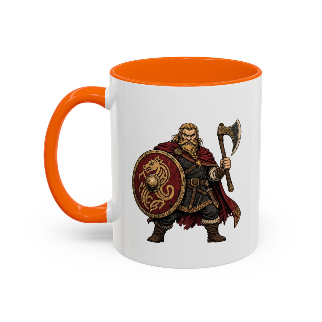 Anglo-Saxon Caricature Warrior — Axe & Shield Accent Mug | Heritage Mug