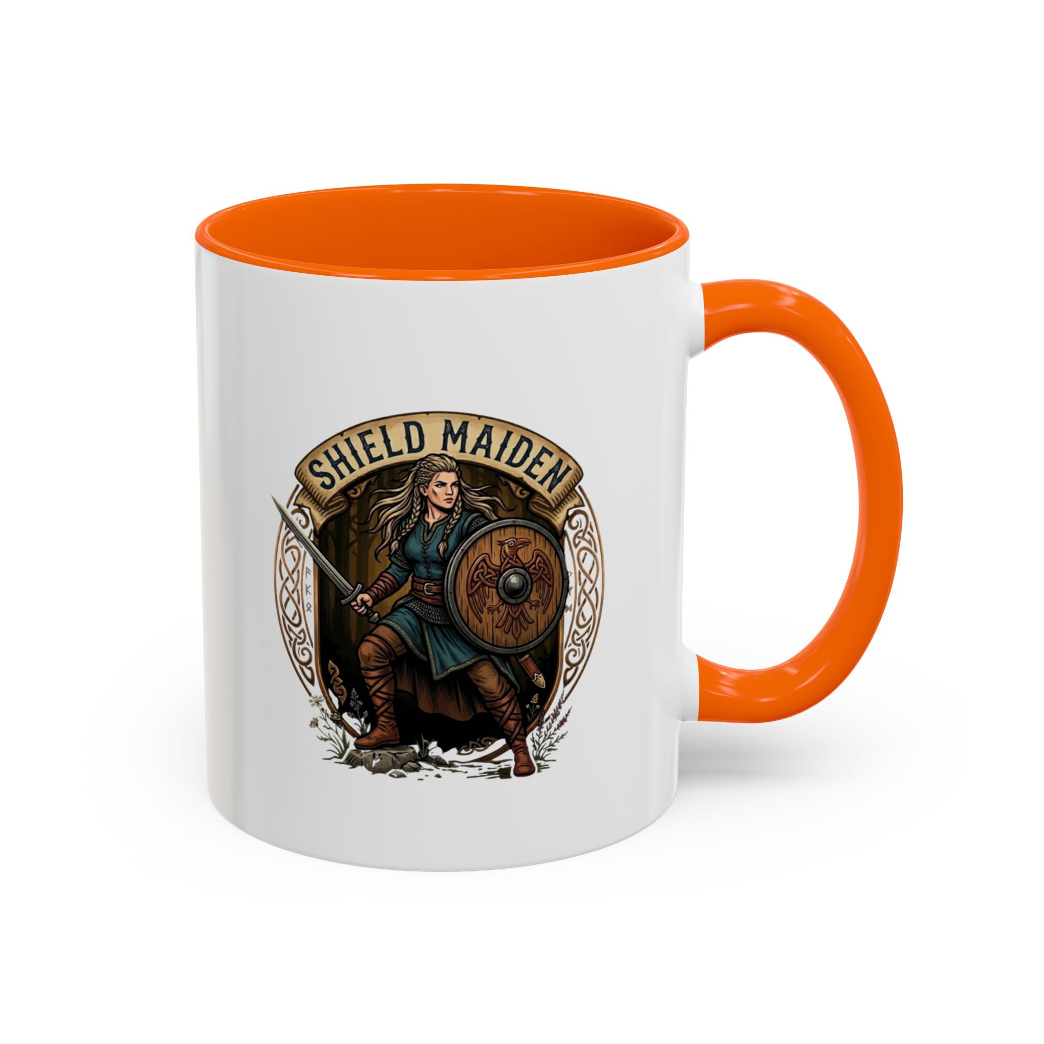 Shield Maiden Coffee Mug | Viking Warrior Shieldmaiden Design | 11oz Accent Mug