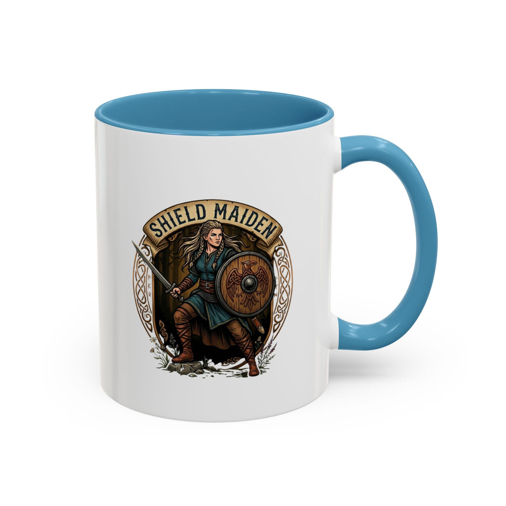 Shield Maiden Coffee Mug | Viking Warrior Shieldmaiden Design | 11oz Accent Mug