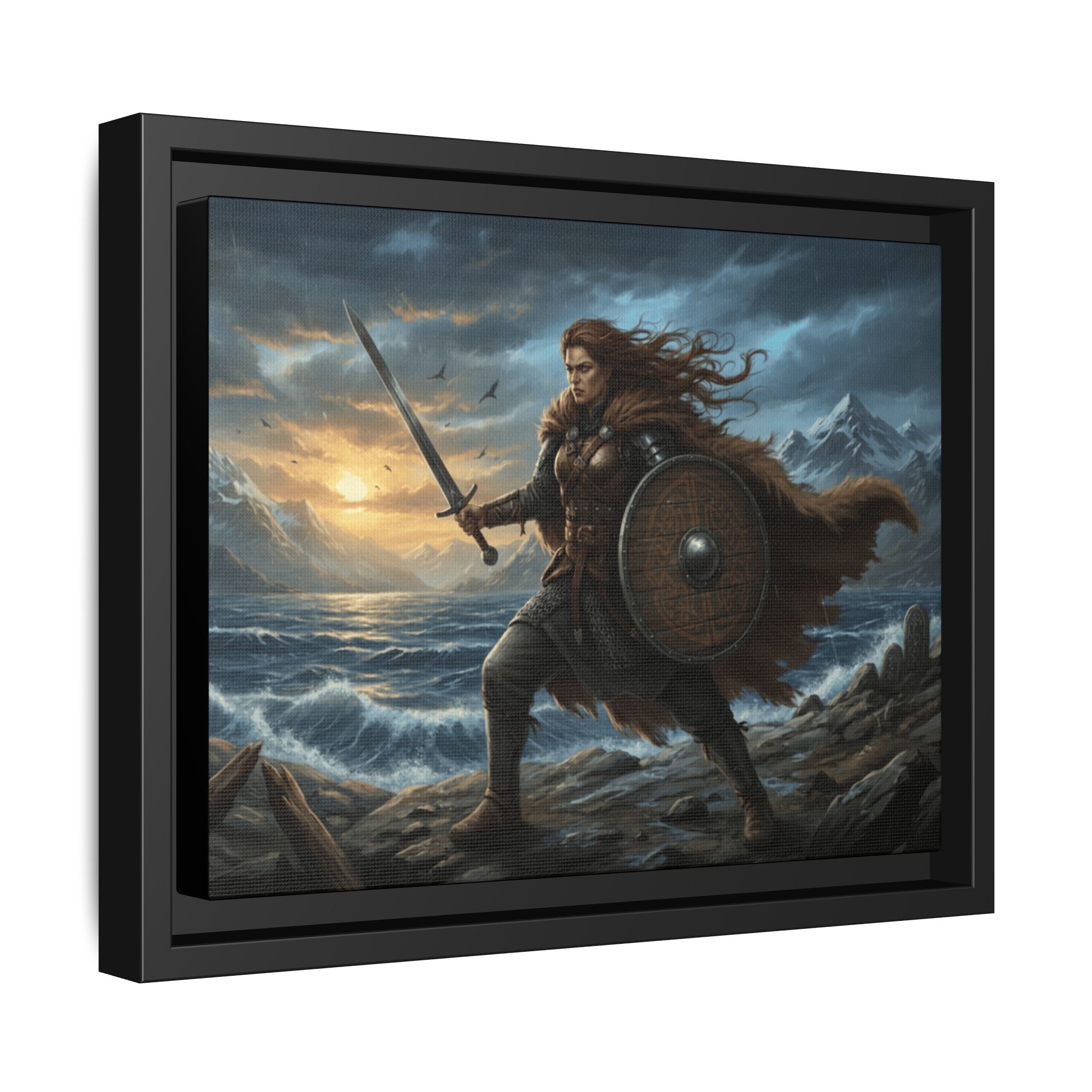 Shield Maiden of the Sagas — Viking Warrior Framed Canvas Print | Heritage Clothing