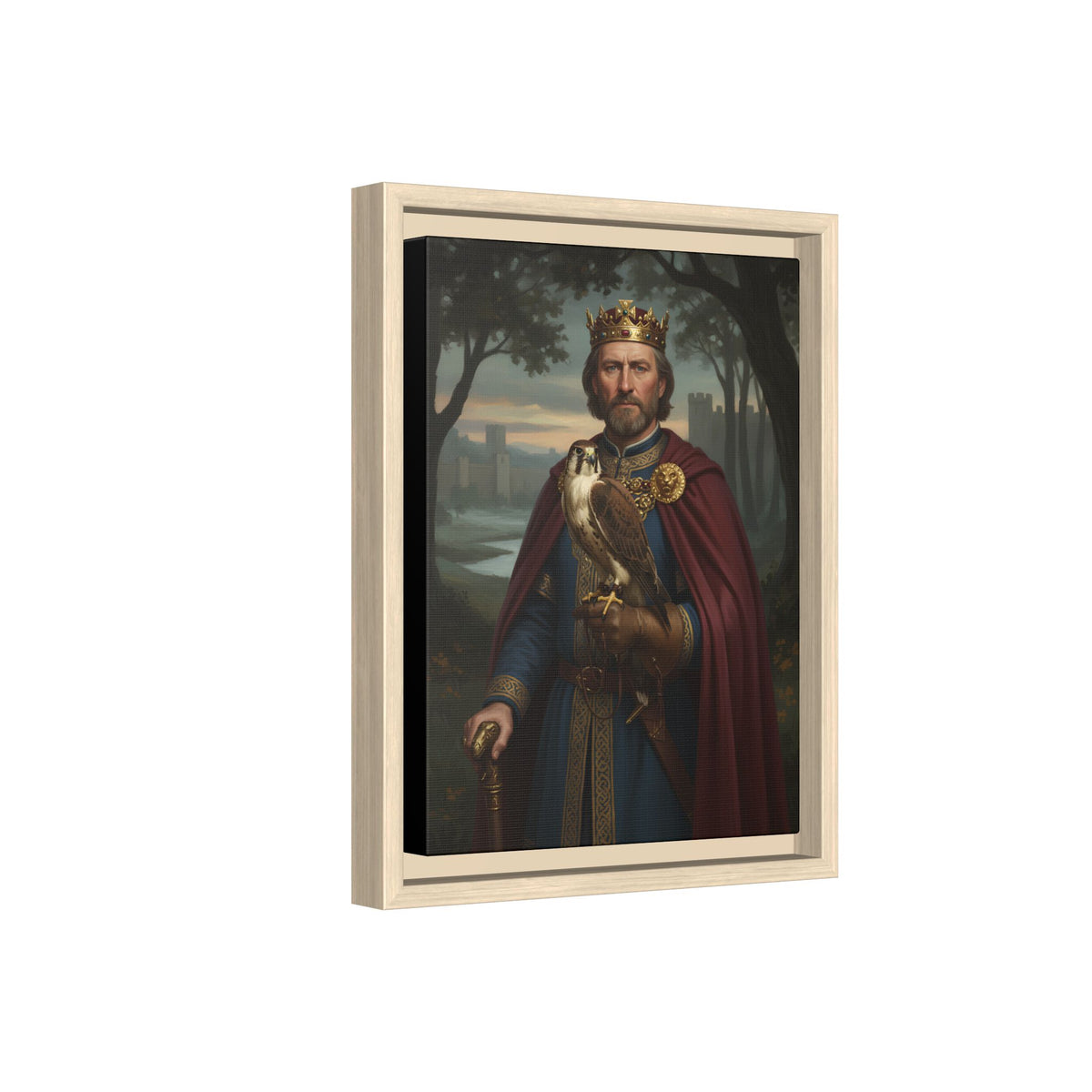 King Harold II Portrait Canvas Print — With Falcon Framed Matte Wall Art | Heritage Clothing