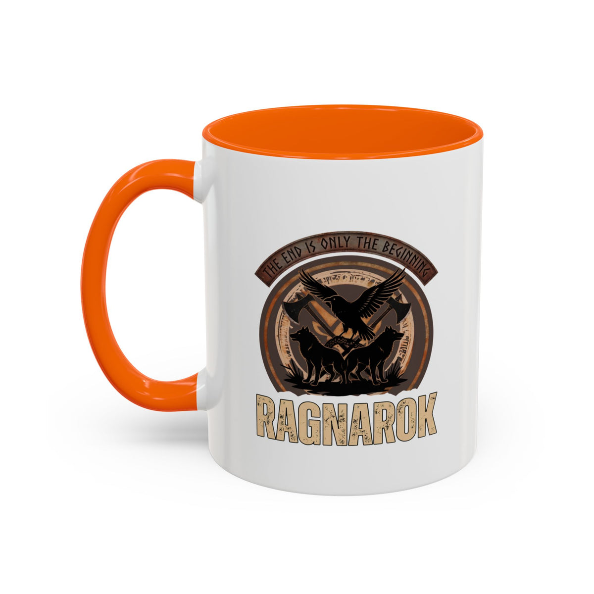 Ragnarök Mug — The End Is Only The Beginning Raven Wolf & Axes Accent Ceramic Mug 11oz | Heritage Clothing