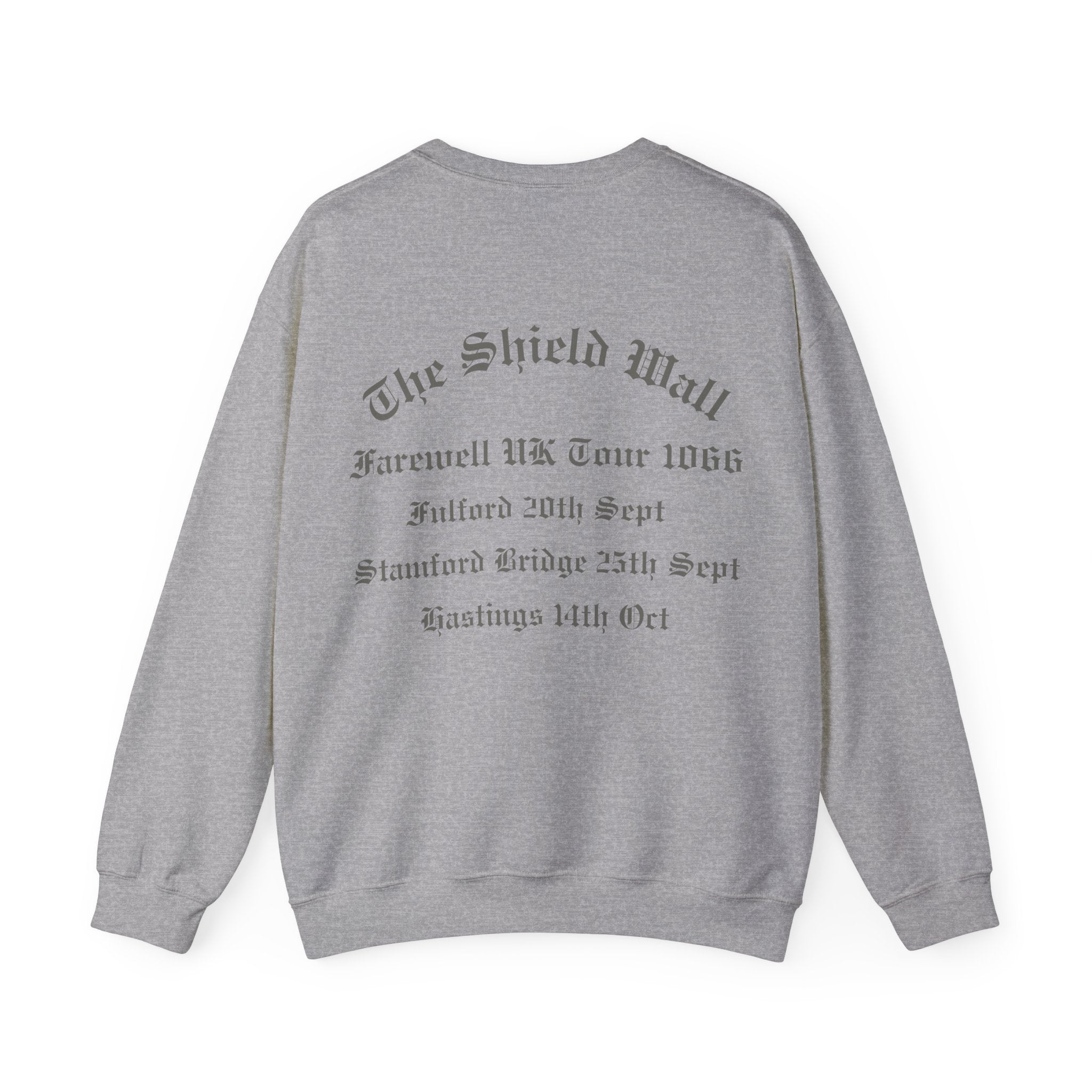 The Shield Wall Farewell UK Tour 1066 Sweatshirt — Unisex Adult Battle Dates Back Print