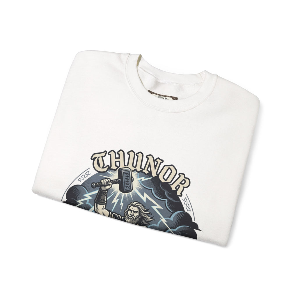 Thunor 'The Thunderer' Crewneck Sweatshirt — Anglo-Saxon God of Thunder Graphic