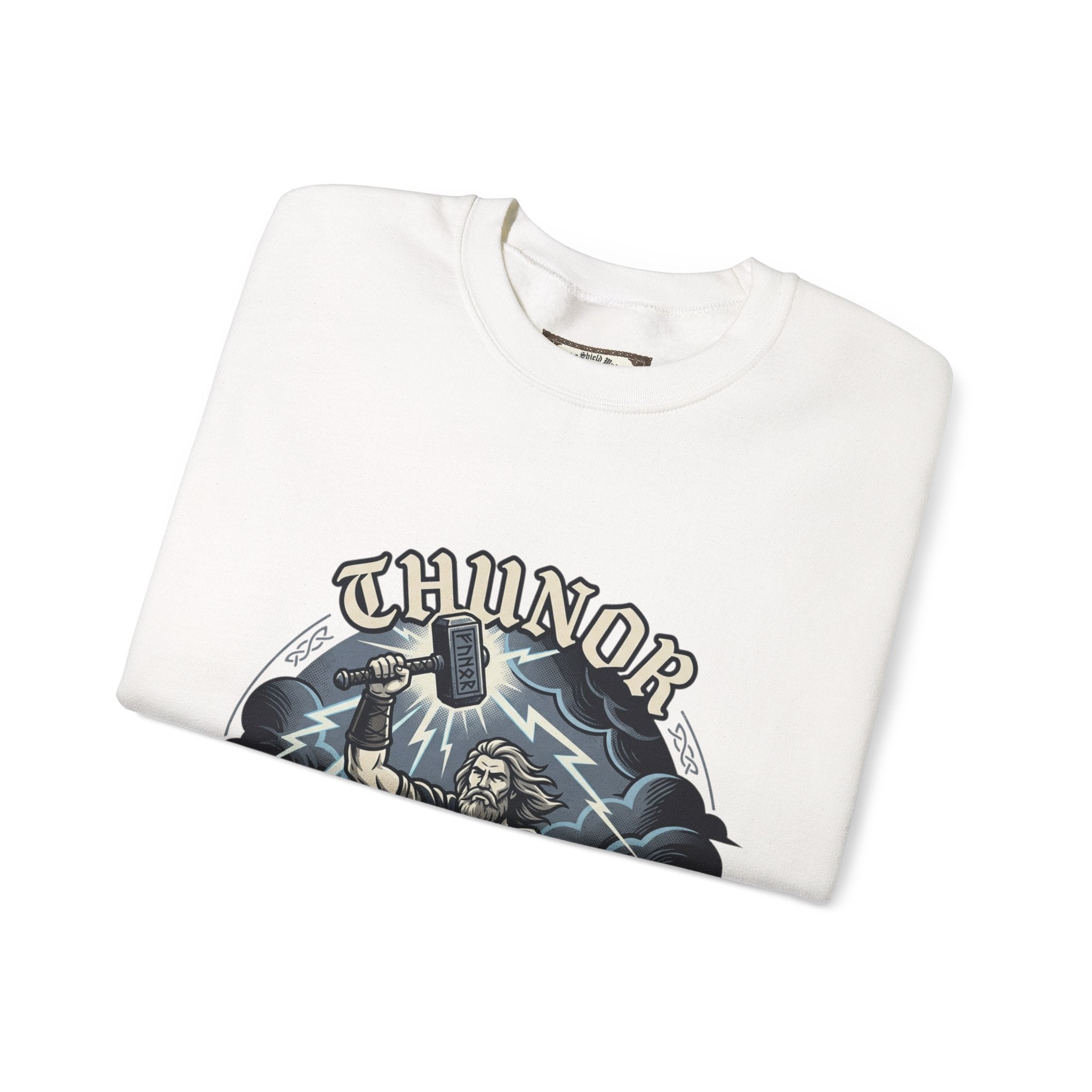 Thunor 'The Thunderer' Crewneck Sweatshirt — Anglo-Saxon God of Thunder Graphic