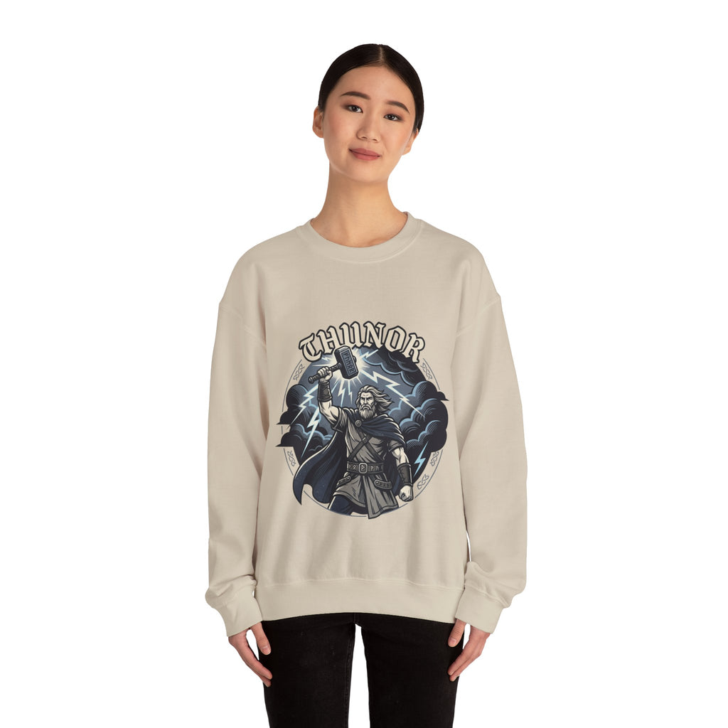 Thunor 'The Thunderer' Crewneck Sweatshirt — Anglo-Saxon God of Thunder Graphic
