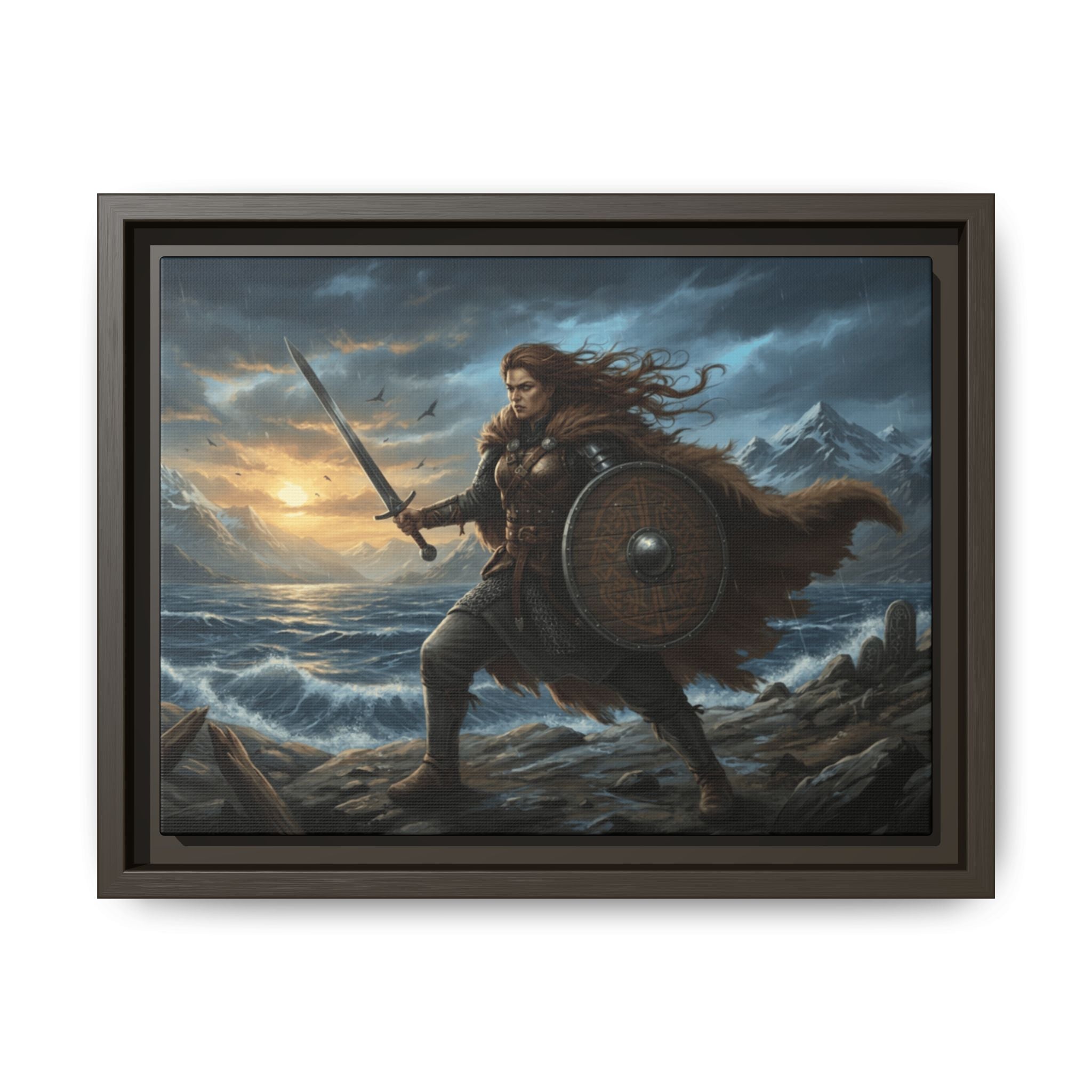 Shield Maiden of the Sagas — Viking Warrior Framed Canvas Print | Heritage Clothing