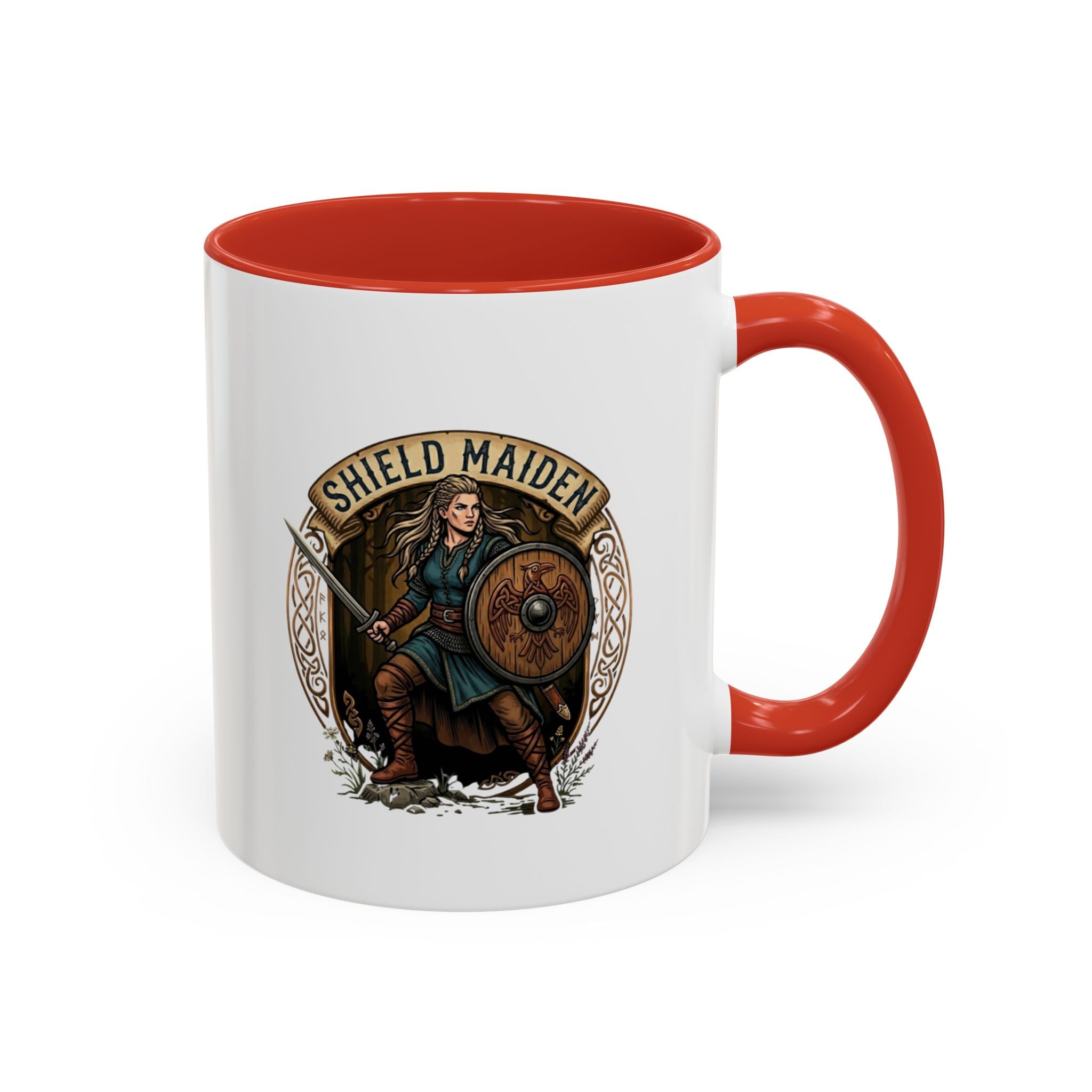 Shield Maiden Coffee Mug | Viking Warrior Shieldmaiden Design | 11oz Accent Mug