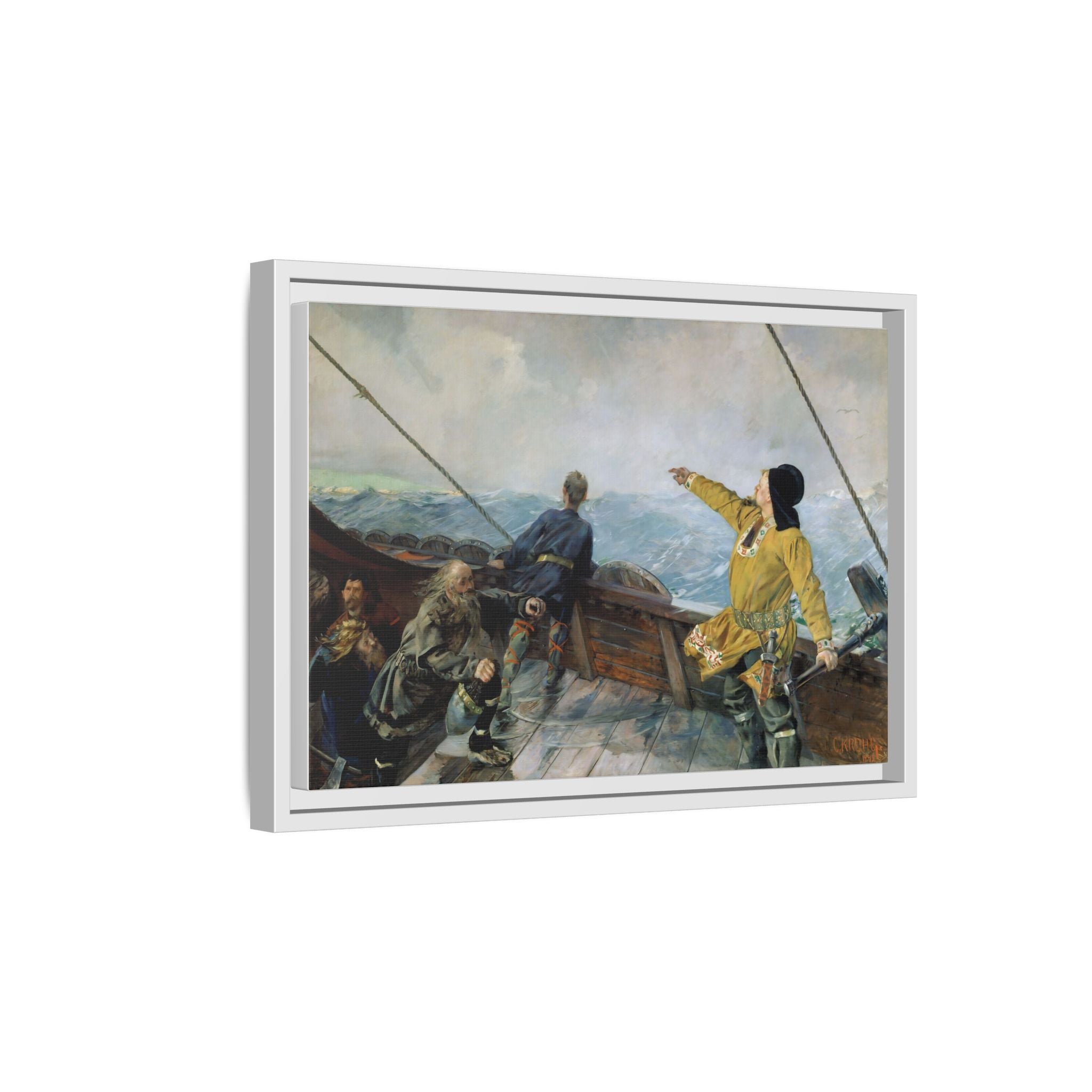 Leif Erikson Discovering America — Framed Matte Canvas Print (1893)