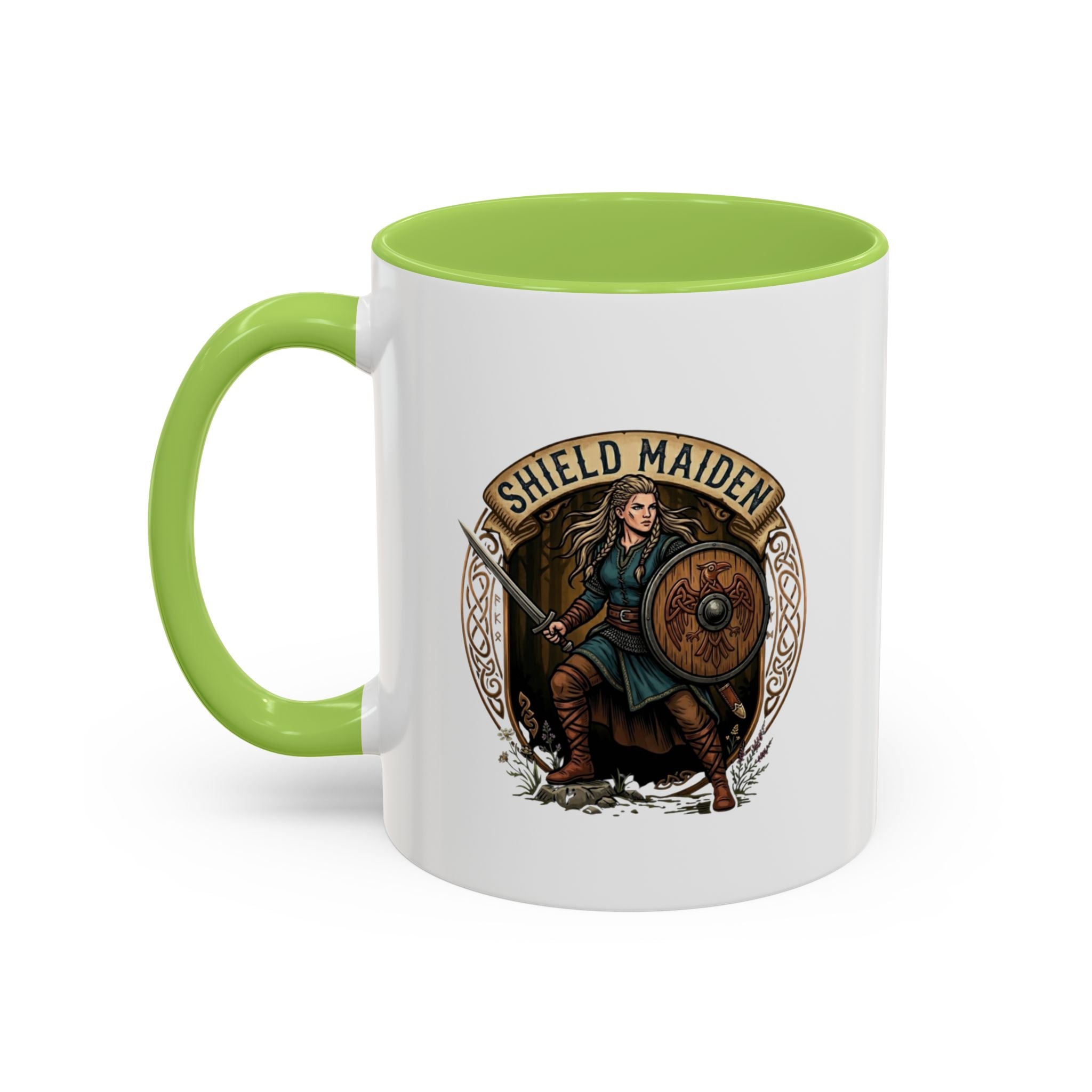 Shield Maiden Coffee Mug | Viking Warrior Shieldmaiden Design | 11oz Accent Mug