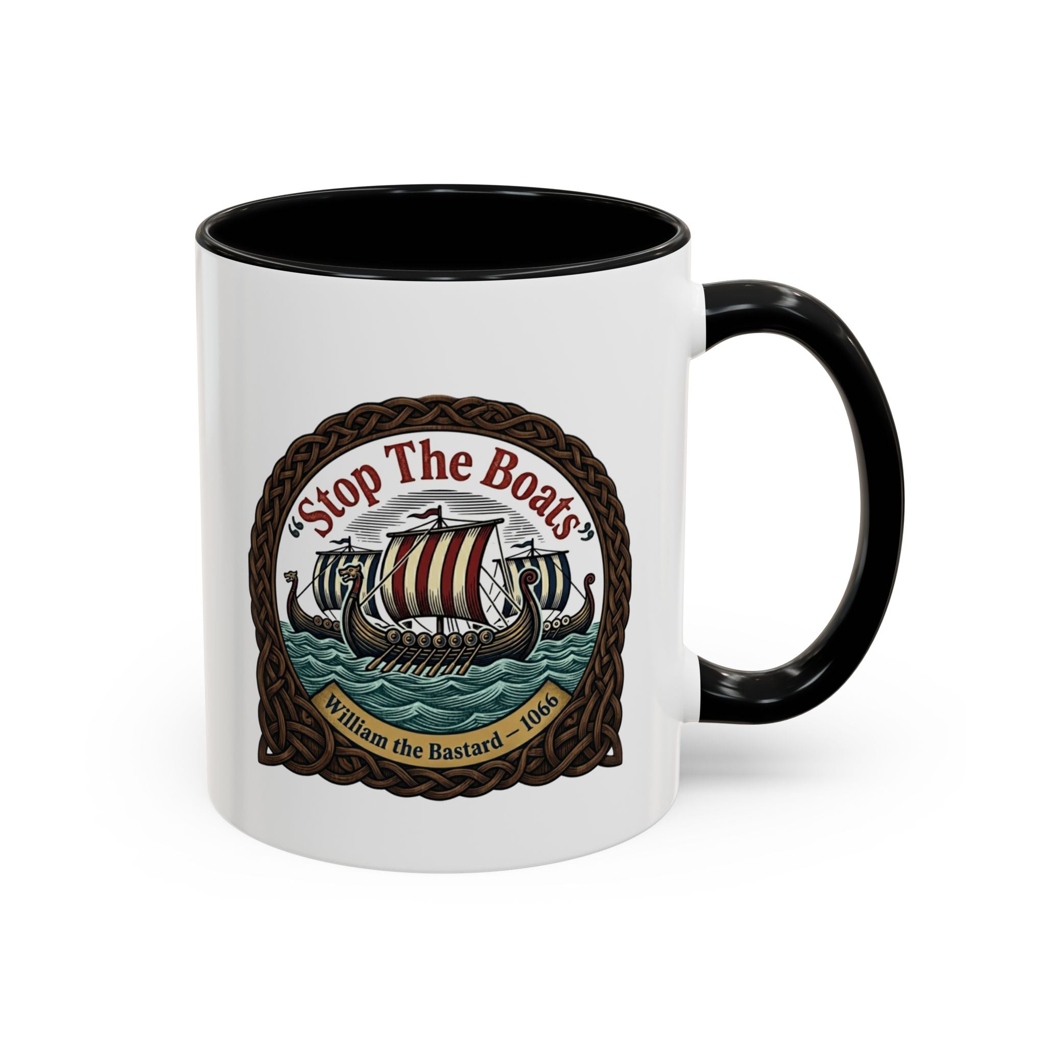 "Stop the Boats" Norman Protest Accent Coffee Mug — William the Bastard 1066 — 11oz