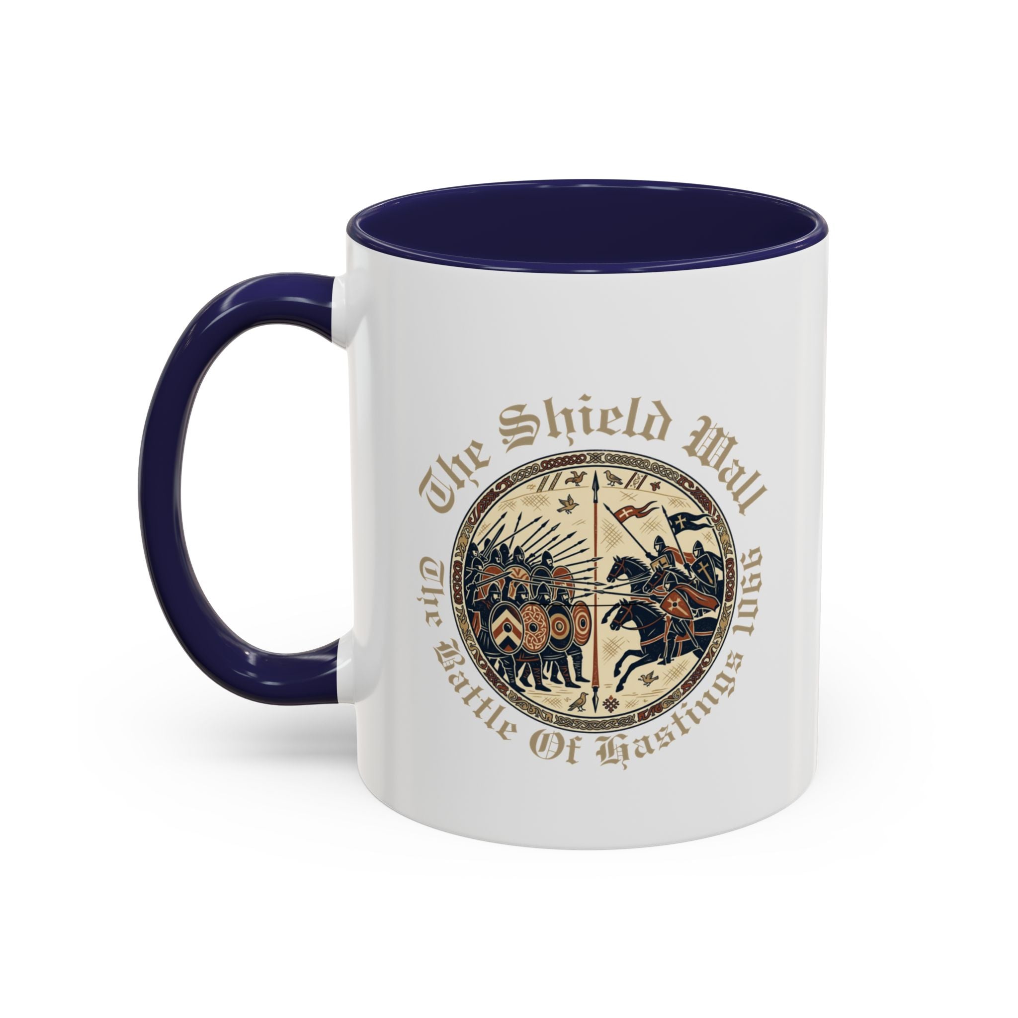 Shield Wall Accent Mug — The Battle of Hastings 1066 (Bayeux Tapestry Style)