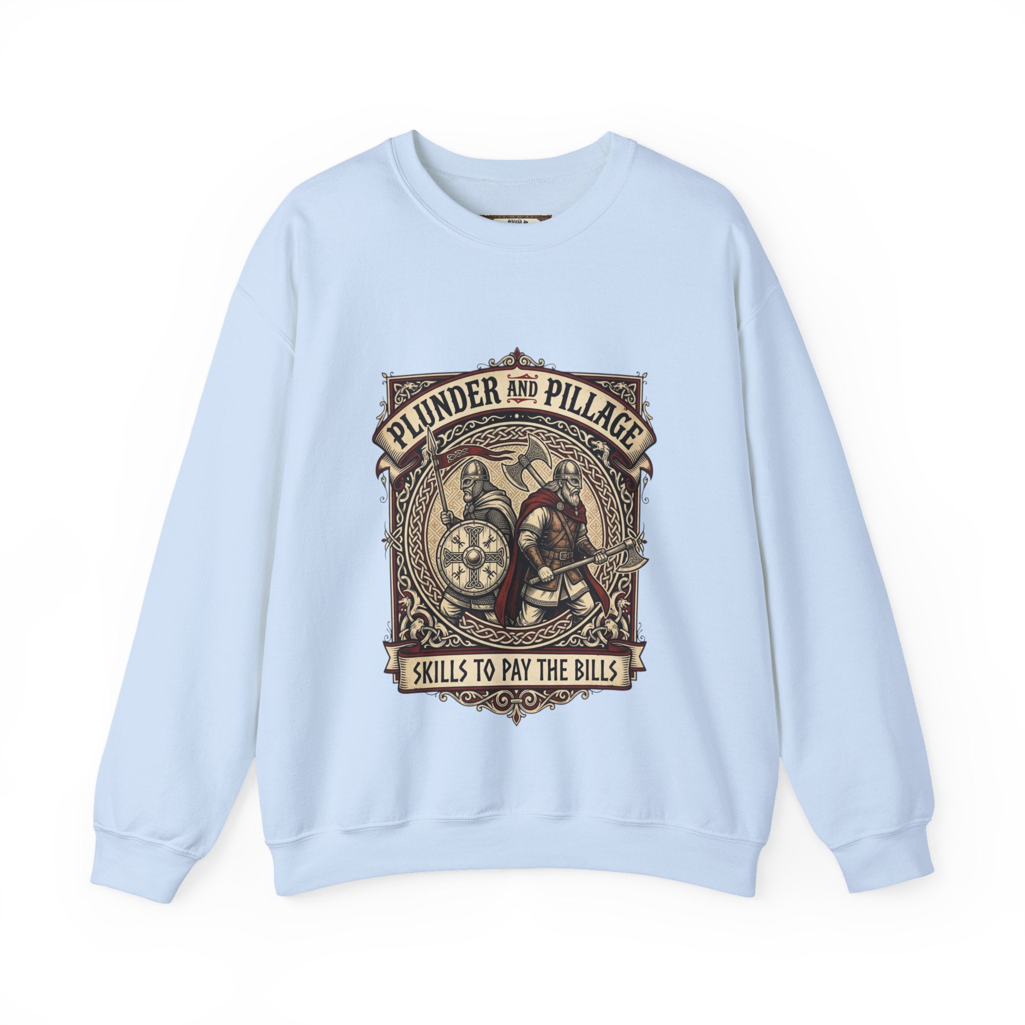 Viking Warrior Crewneck Sweatshirt | Norse Plunder & Pillage Design | Unisex Adult