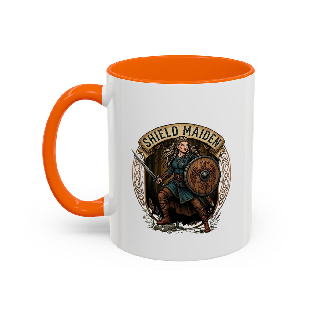 Shield Maiden Coffee Mug | Viking Warrior Shieldmaiden Design | 11oz Accent Mug