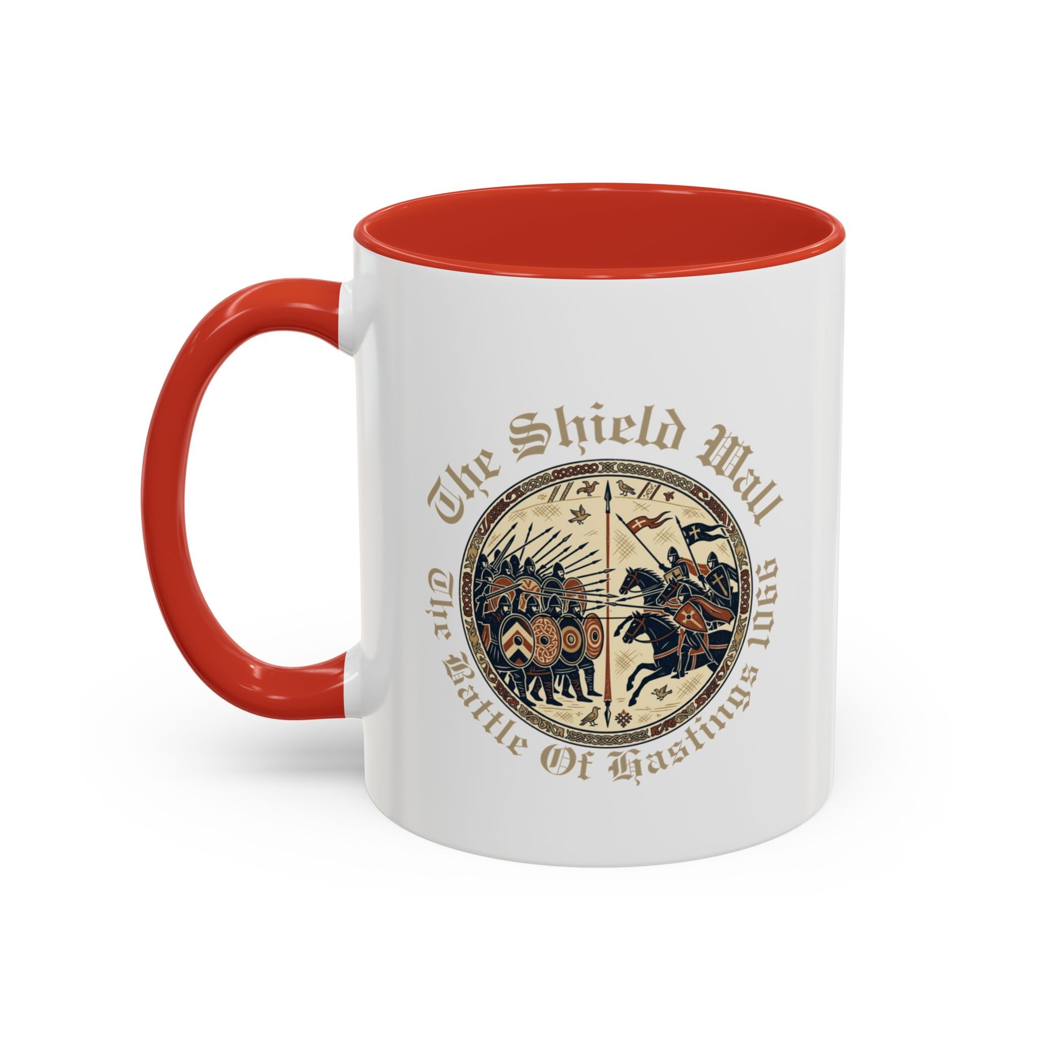 Shield Wall Accent Mug — The Battle of Hastings 1066 (Bayeux Tapestry Style)