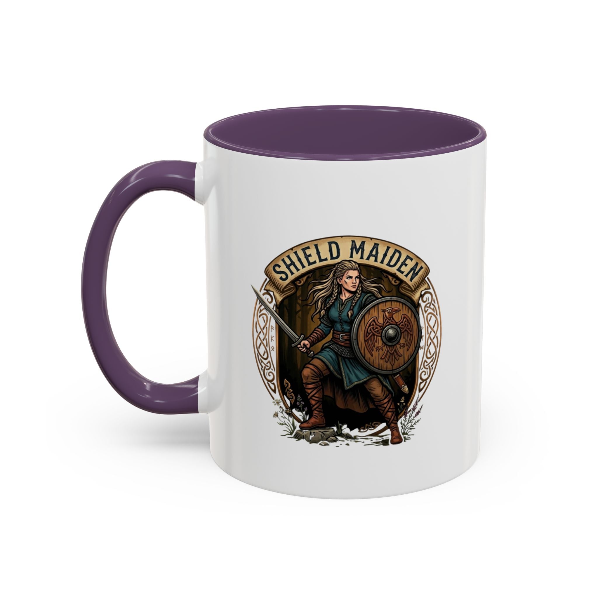 Shield Maiden Coffee Mug | Viking Warrior Shieldmaiden Design | 11oz Accent Mug