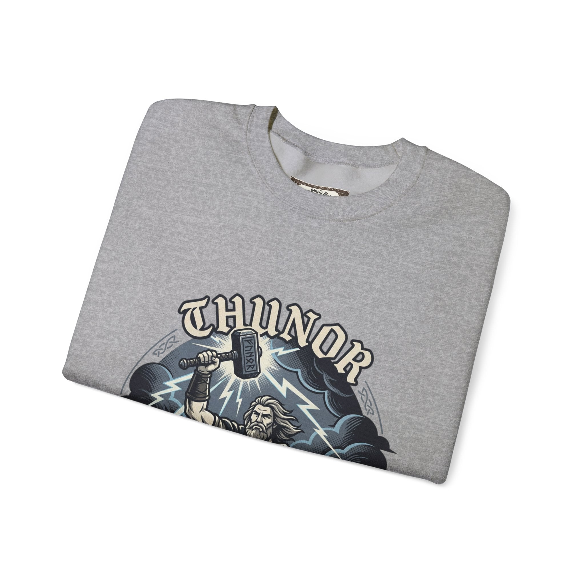 Thunor 'The Thunderer' Crewneck Sweatshirt — Anglo-Saxon God of Thunder Graphic