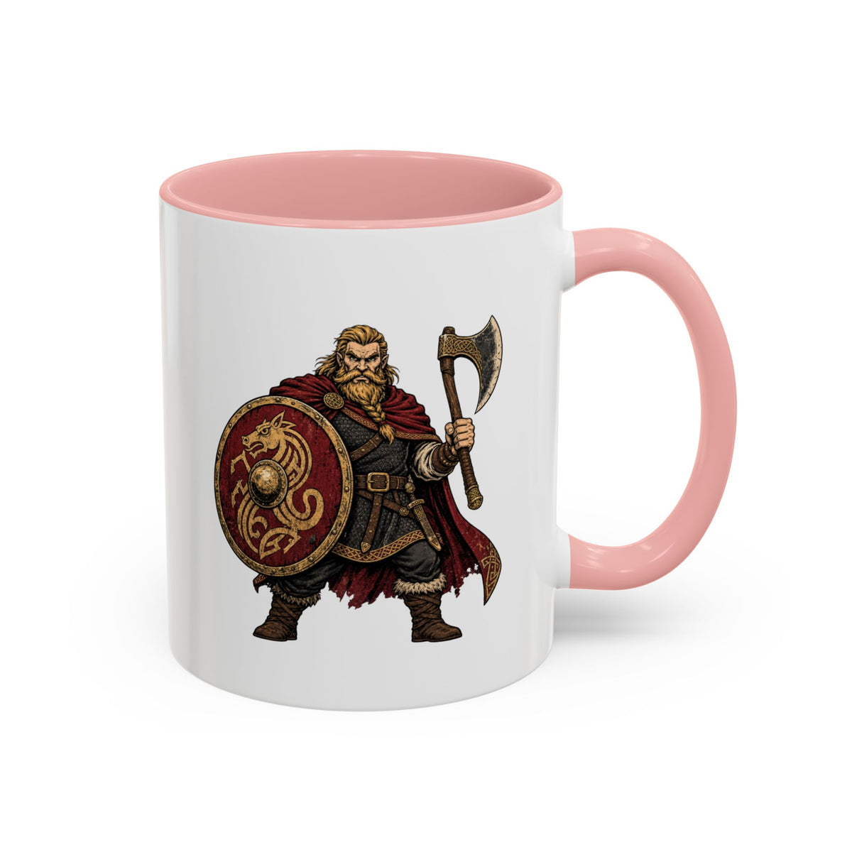 Anglo-Saxon Caricature Warrior — Axe & Shield Accent Mug | Heritage Mug