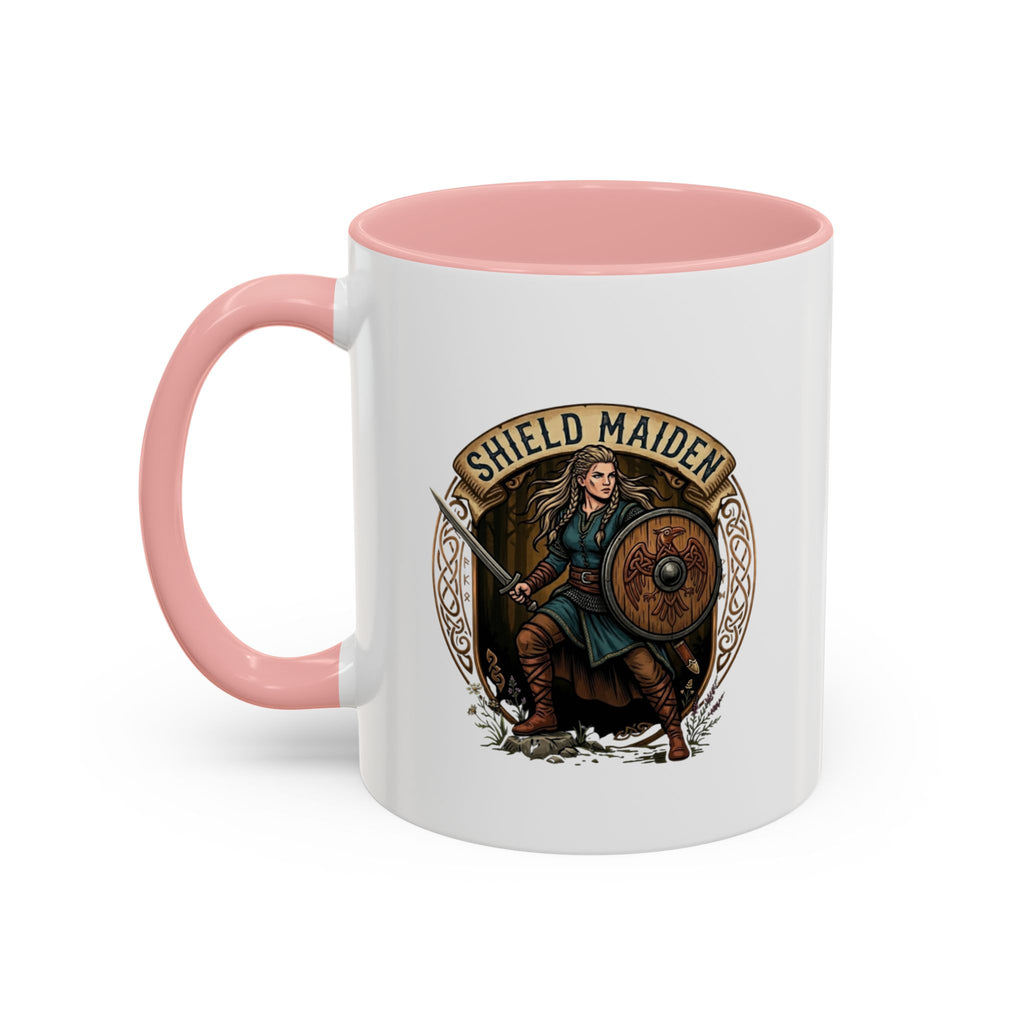 Shield Maiden Coffee Mug | Viking Warrior Shieldmaiden Design | 11oz Accent Mug