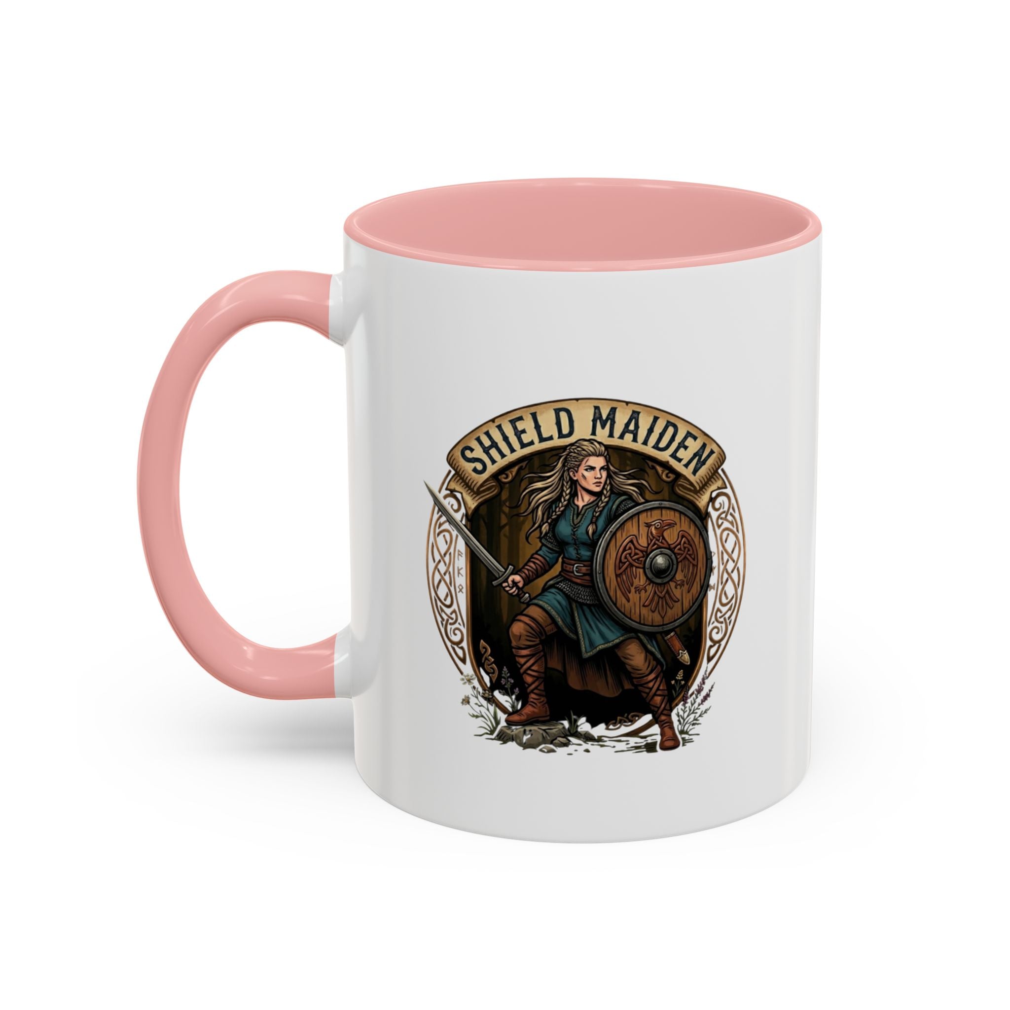 Shield Maiden Coffee Mug | Viking Warrior Shieldmaiden Design | 11oz Accent Mug