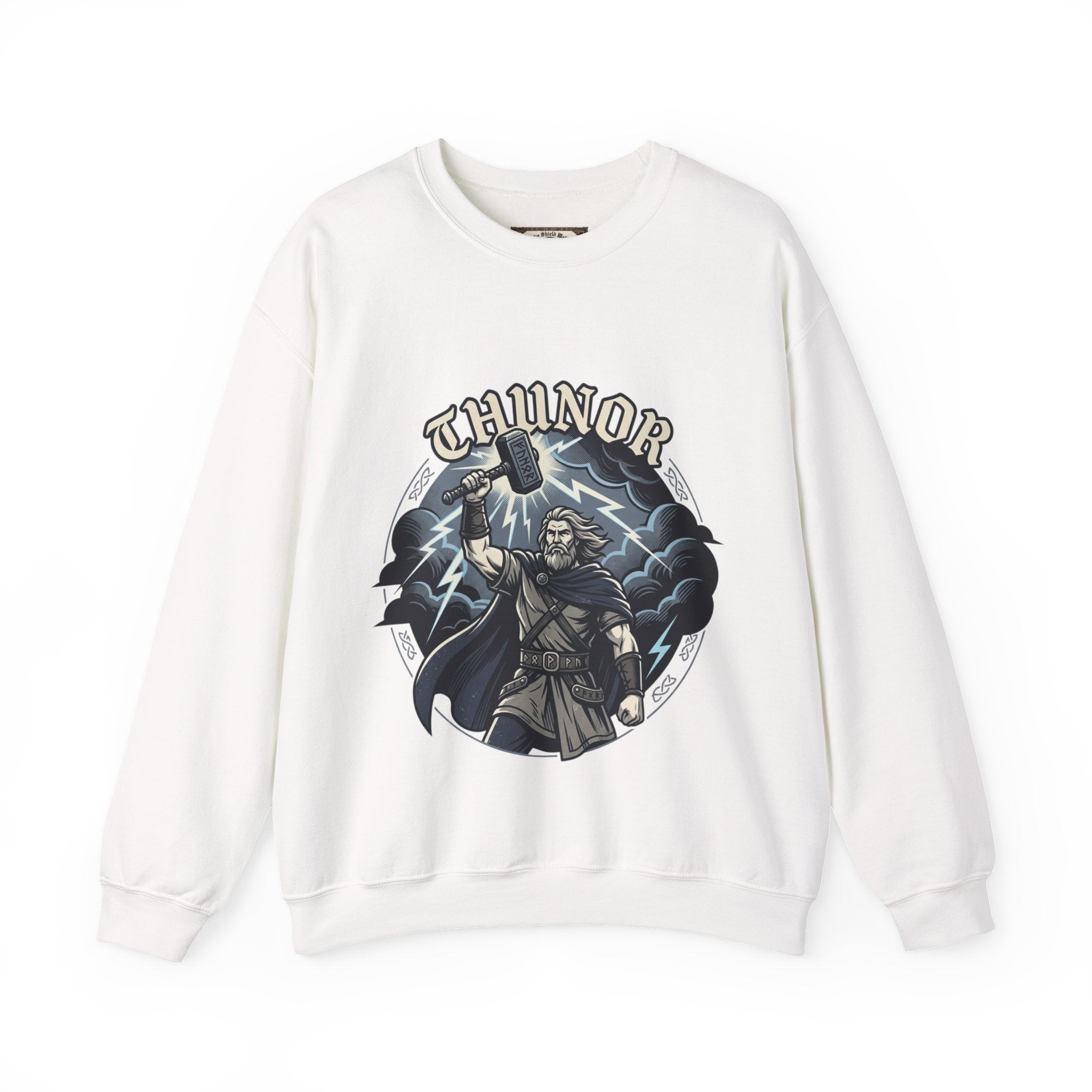 Thunor 'The Thunderer' Crewneck Sweatshirt — Anglo-Saxon God of Thunder Graphic