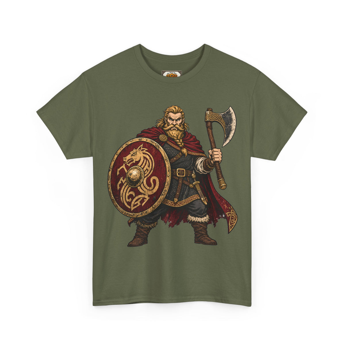 Anglo-Saxon Caricature Warrior — Axe & Shield T-Shirt | Heritage Clothing