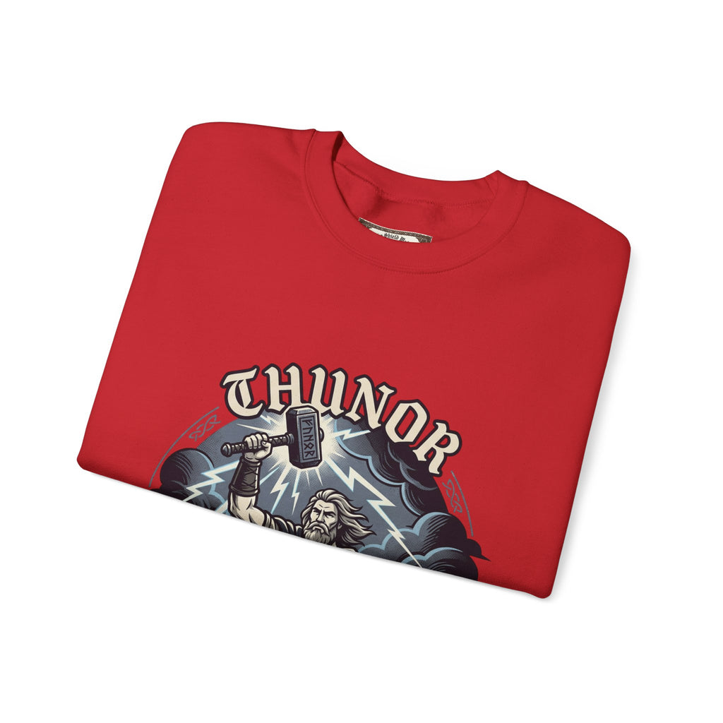 Thunor 'The Thunderer' Crewneck Sweatshirt — Anglo-Saxon God of Thunder Graphic