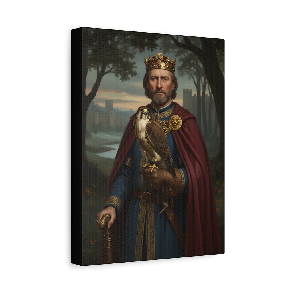 King Harold II Portrait Canvas Print — With Falcon Unframed Stretched Matte Wall Art | Heritage Clothing