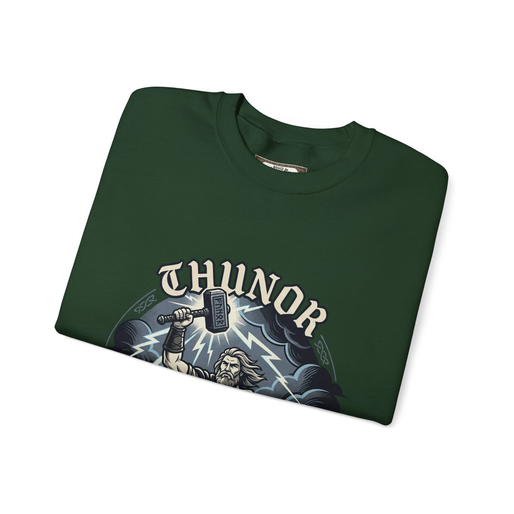 Thunor 'The Thunderer' Crewneck Sweatshirt — Anglo-Saxon God of Thunder Graphic