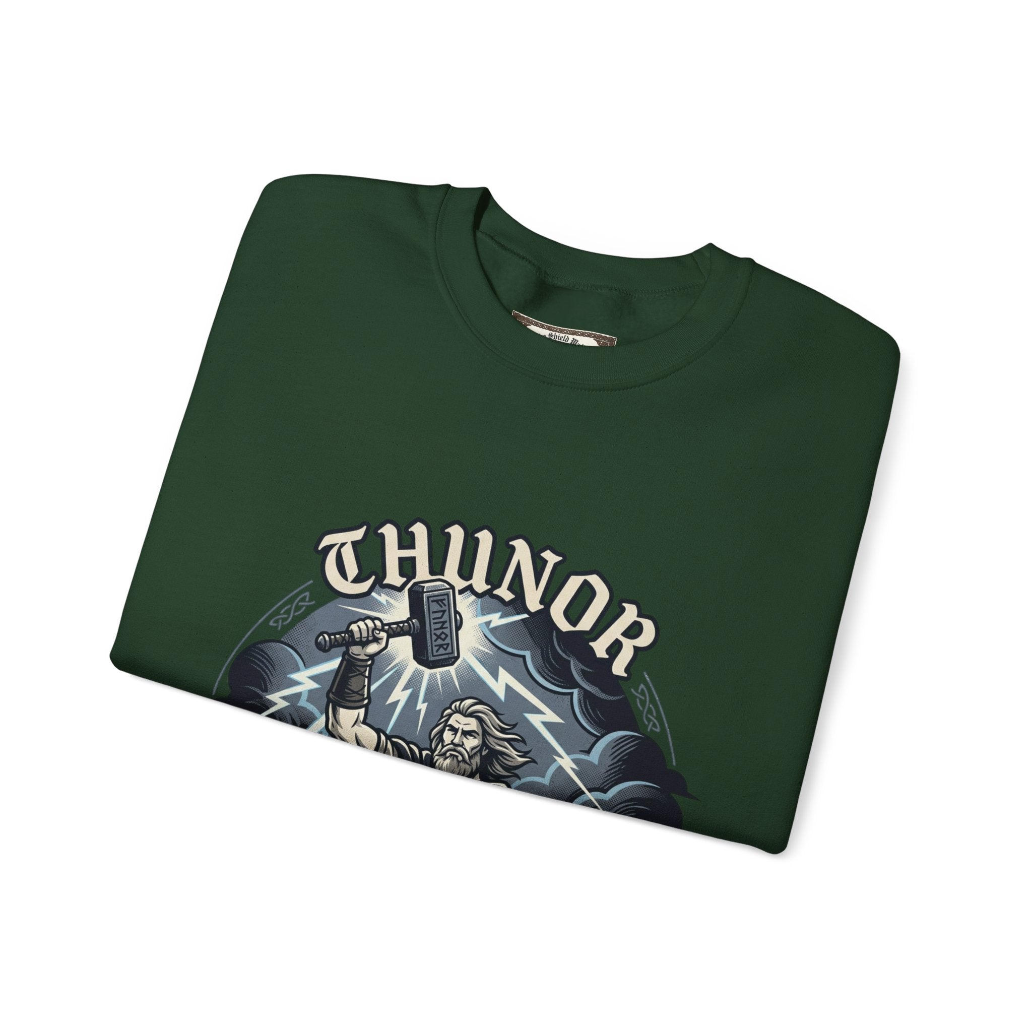 Thunor 'The Thunderer' Crewneck Sweatshirt — Anglo-Saxon God of Thunder Graphic