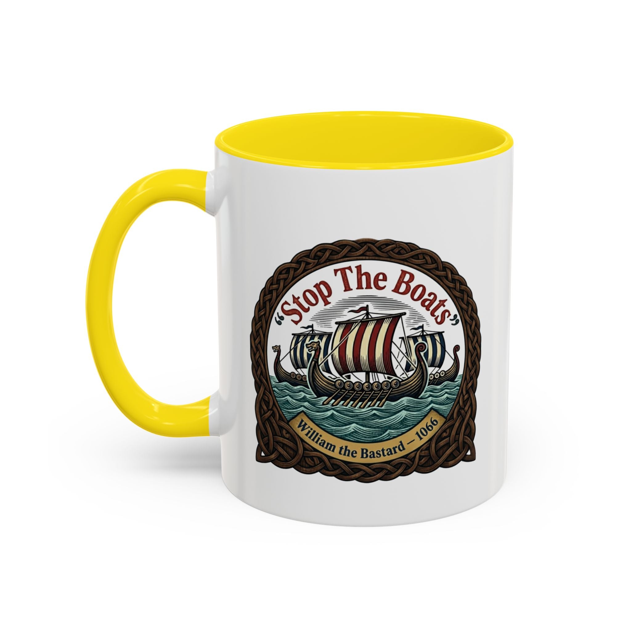 "Stop the Boats" Norman Protest Accent Coffee Mug — William the Bastard 1066 — 11oz