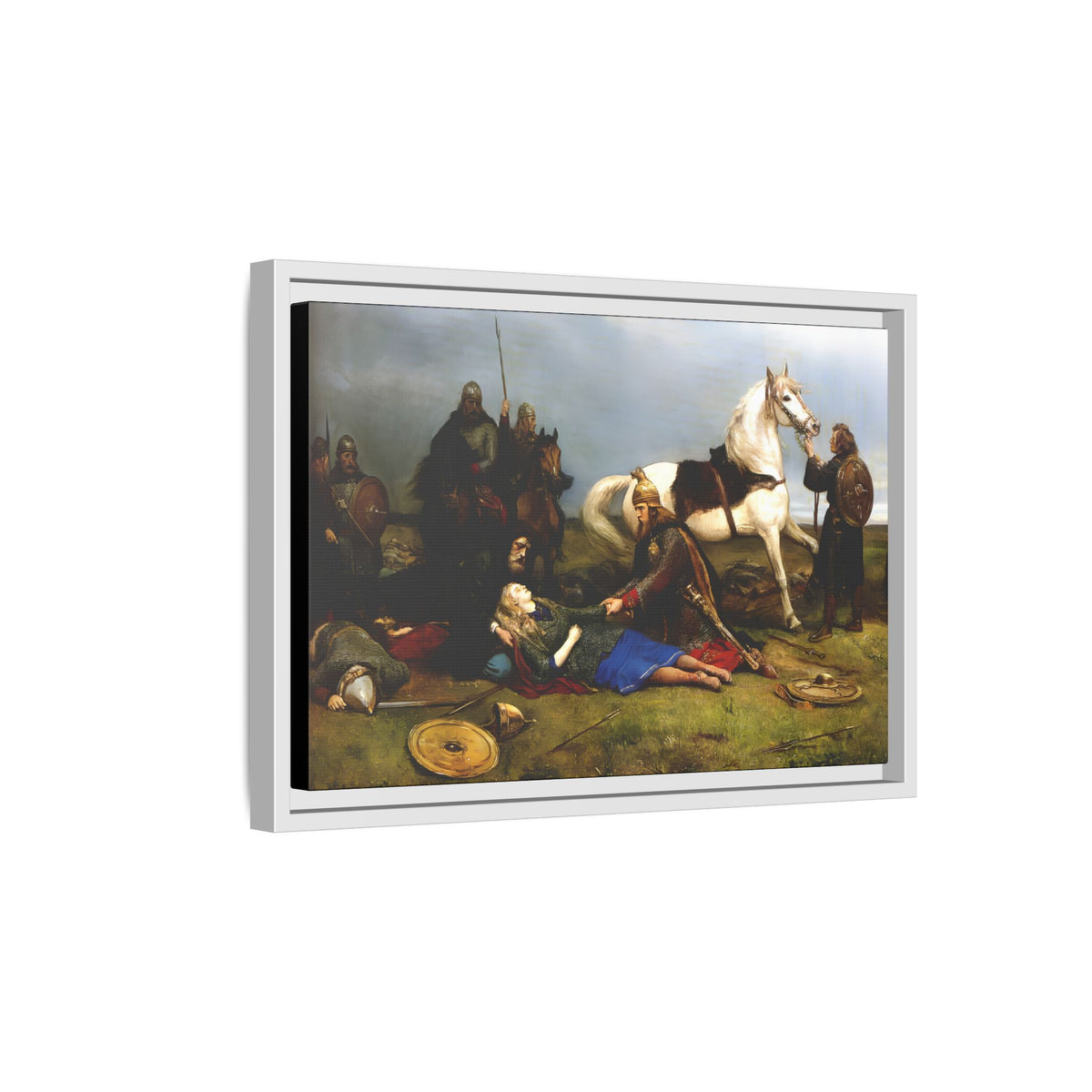 Hervor's Death — Viking Shield Maiden Framed Canvas Print | Peter Nicolai Arbo