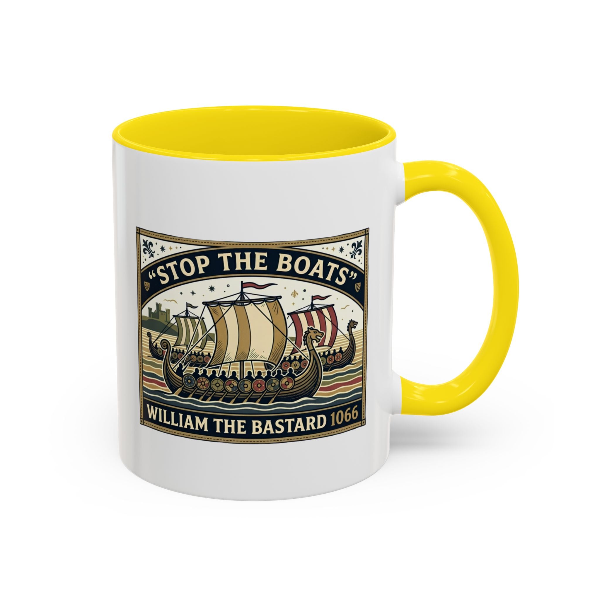 "Stop the Boats" Norman Protest Accent Coffee Mug — William the Bastard 1066 — 11oz
