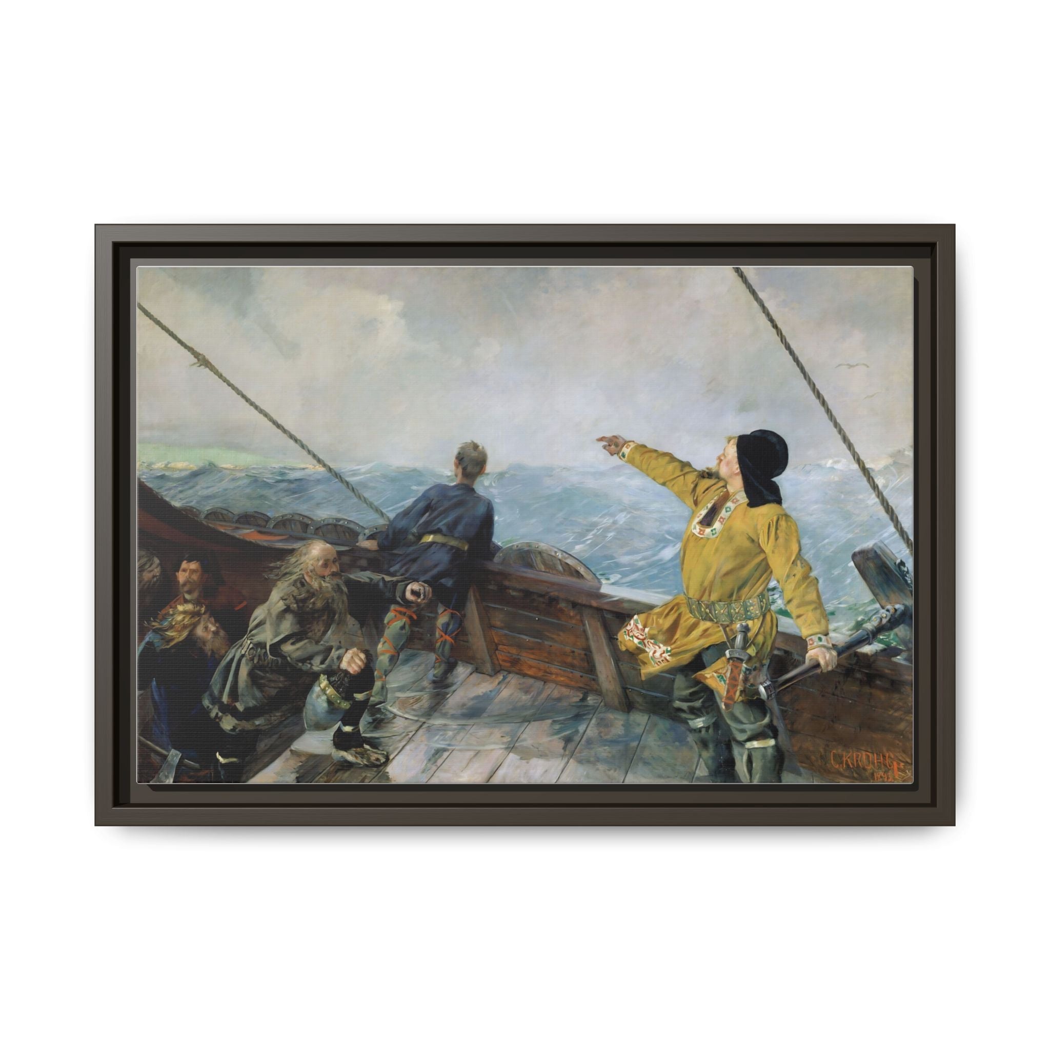 Leif Erikson Discovering America — Framed Matte Canvas Print (1893)