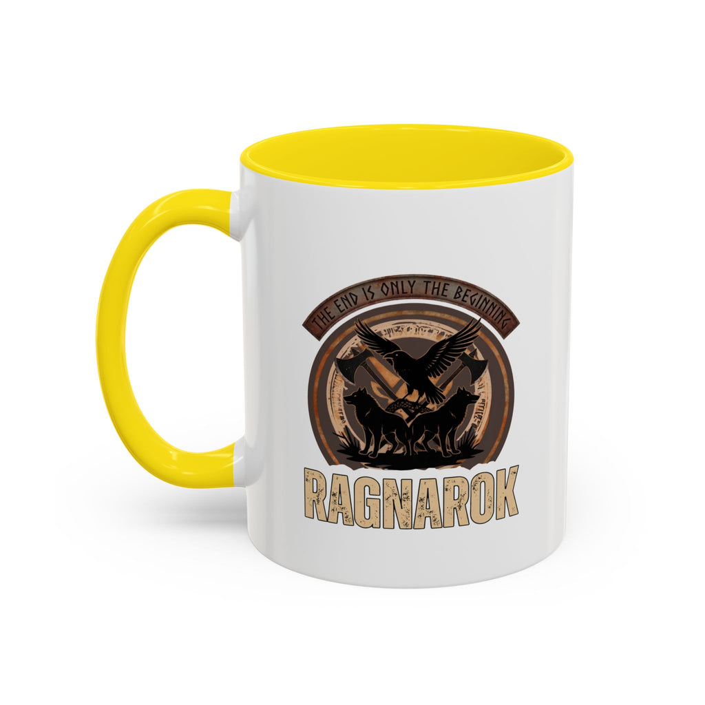Ragnarök Mug — The End Is Only The Beginning Raven Wolf & Axes Accent Ceramic Mug 11oz | Heritage Clothing