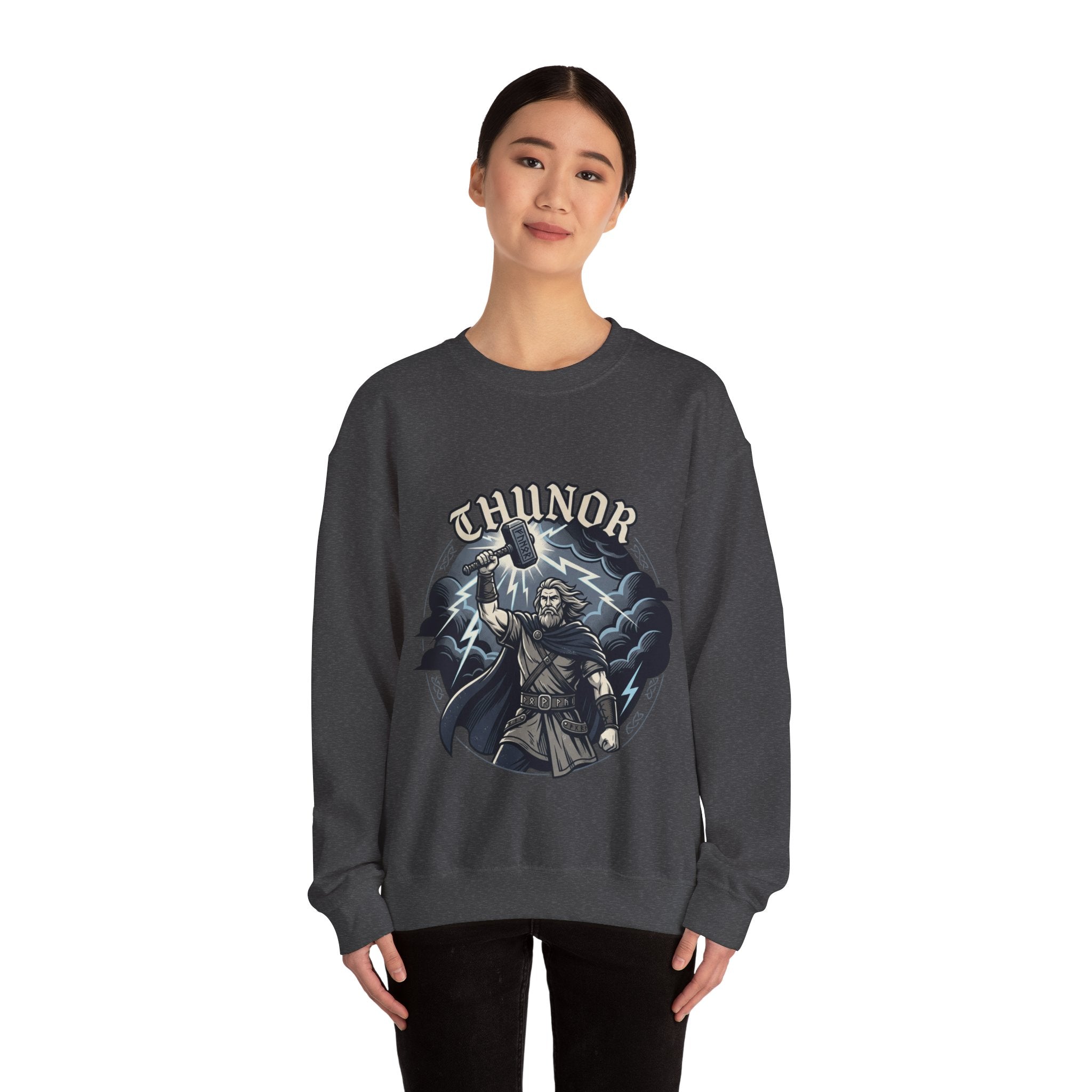Thunor 'The Thunderer' Crewneck Sweatshirt — Anglo-Saxon God of Thunder Graphic
