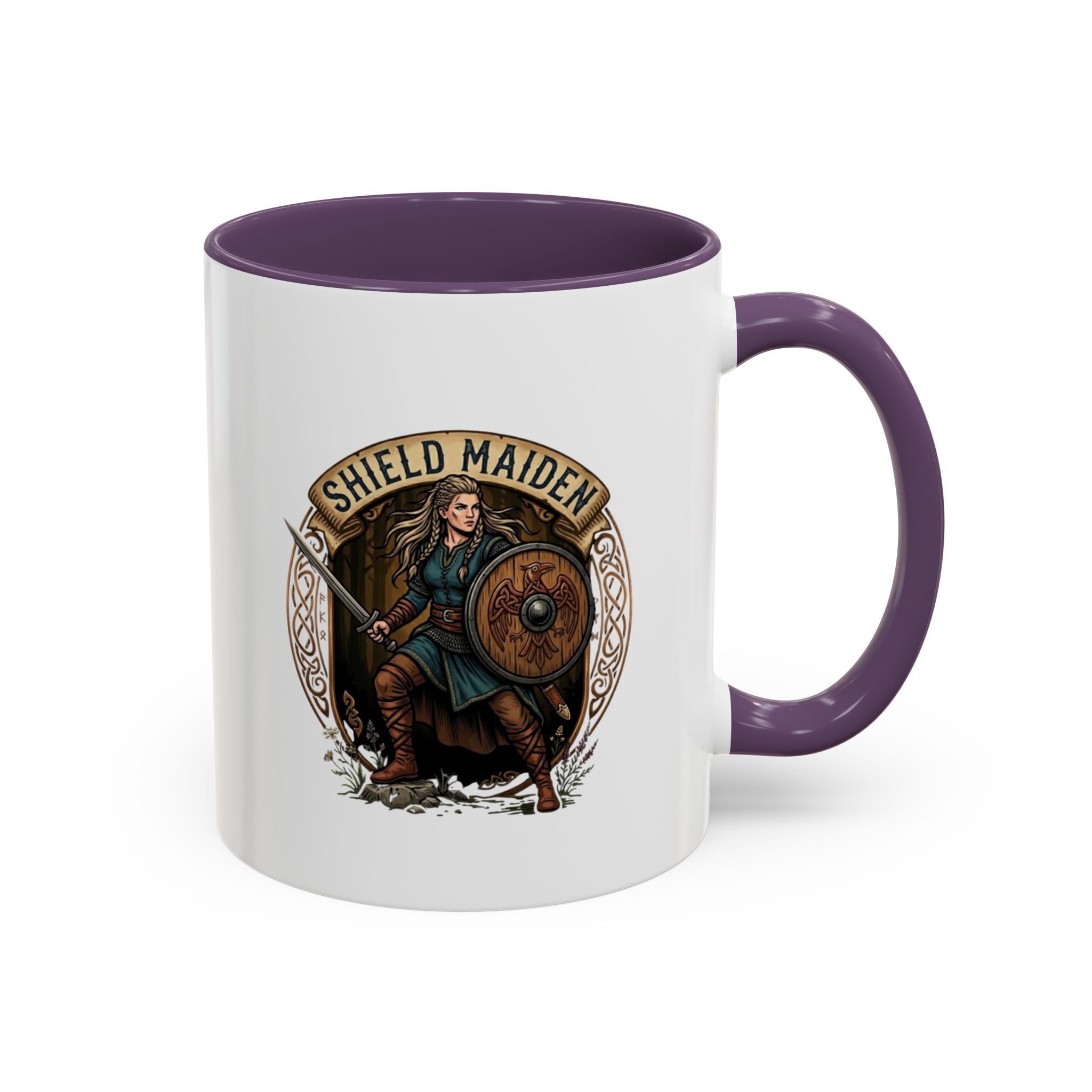 Shield Maiden Coffee Mug | Viking Warrior Shieldmaiden Design | 11oz Accent Mug