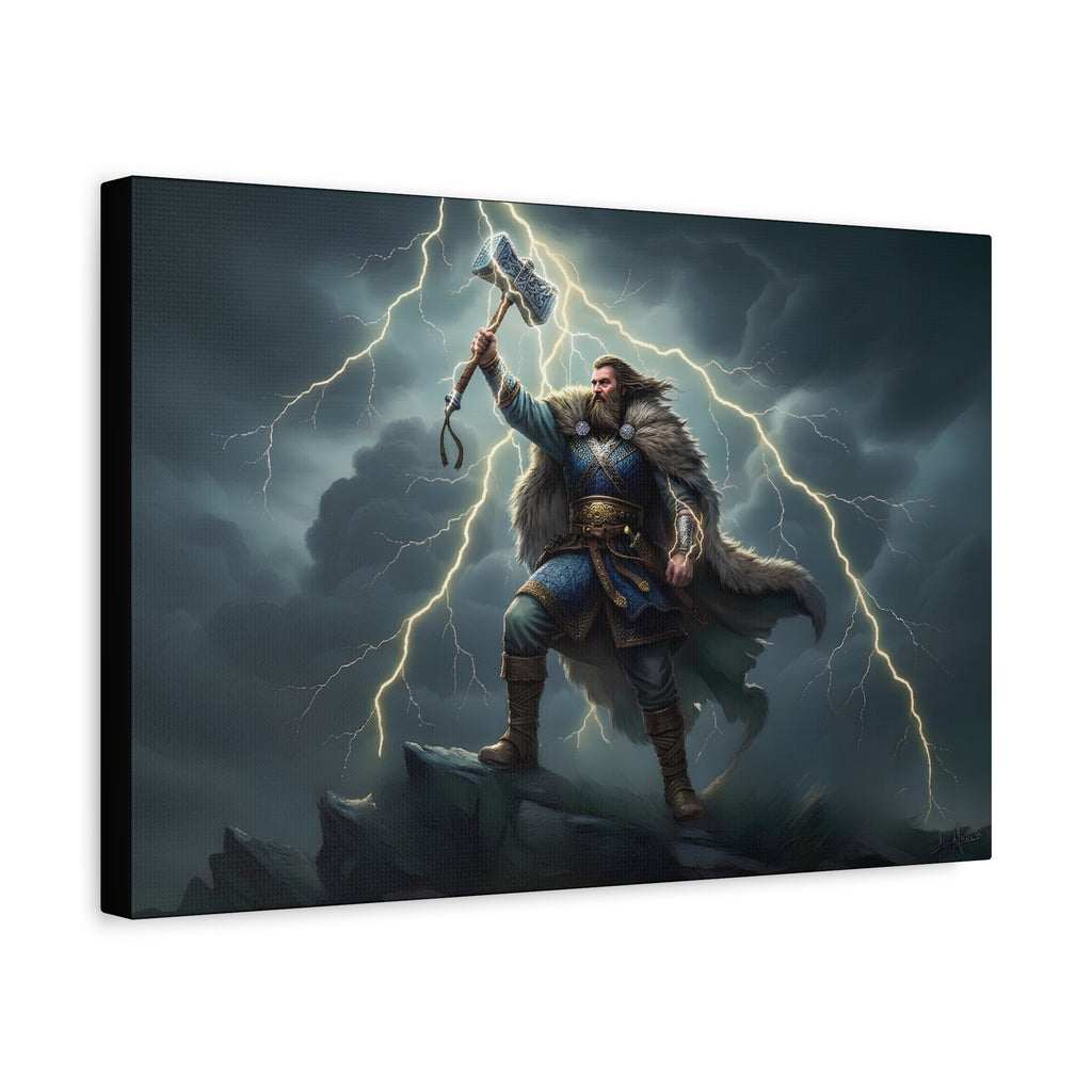 Thunor Anglo-Saxon Thunder God Canvas Print — close-up of hammer silhouette and lightning detail on matte canvas | The Shield Wall