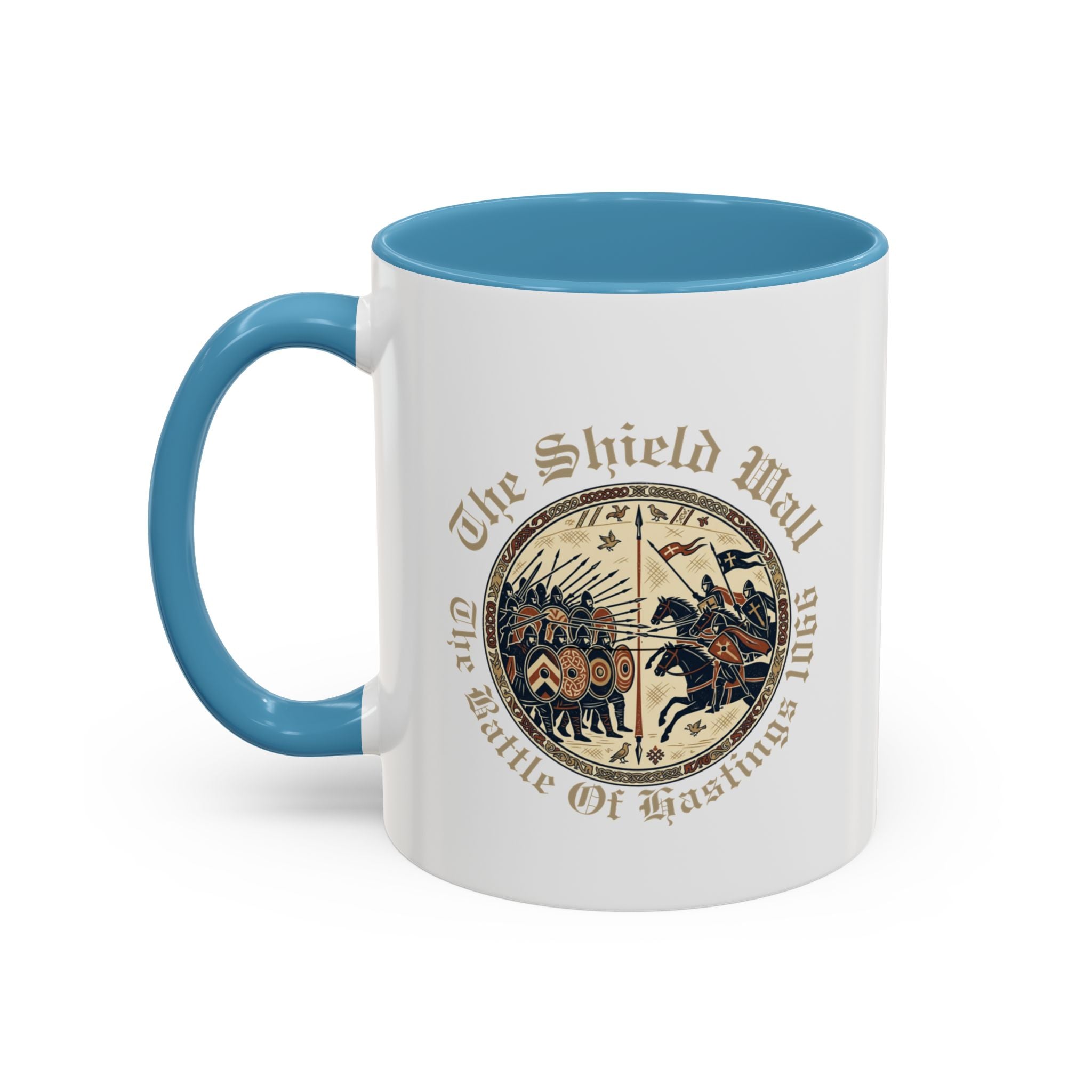 Shield Wall Accent Mug — The Battle of Hastings 1066 (Bayeux Tapestry Style)